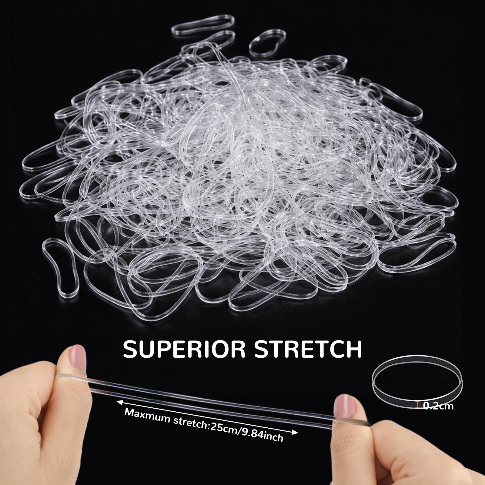 Admygo 500 Pcs Clear Thin Hair Elastics - Slim 0.2cm, Super Stretch for Girls & Women 3