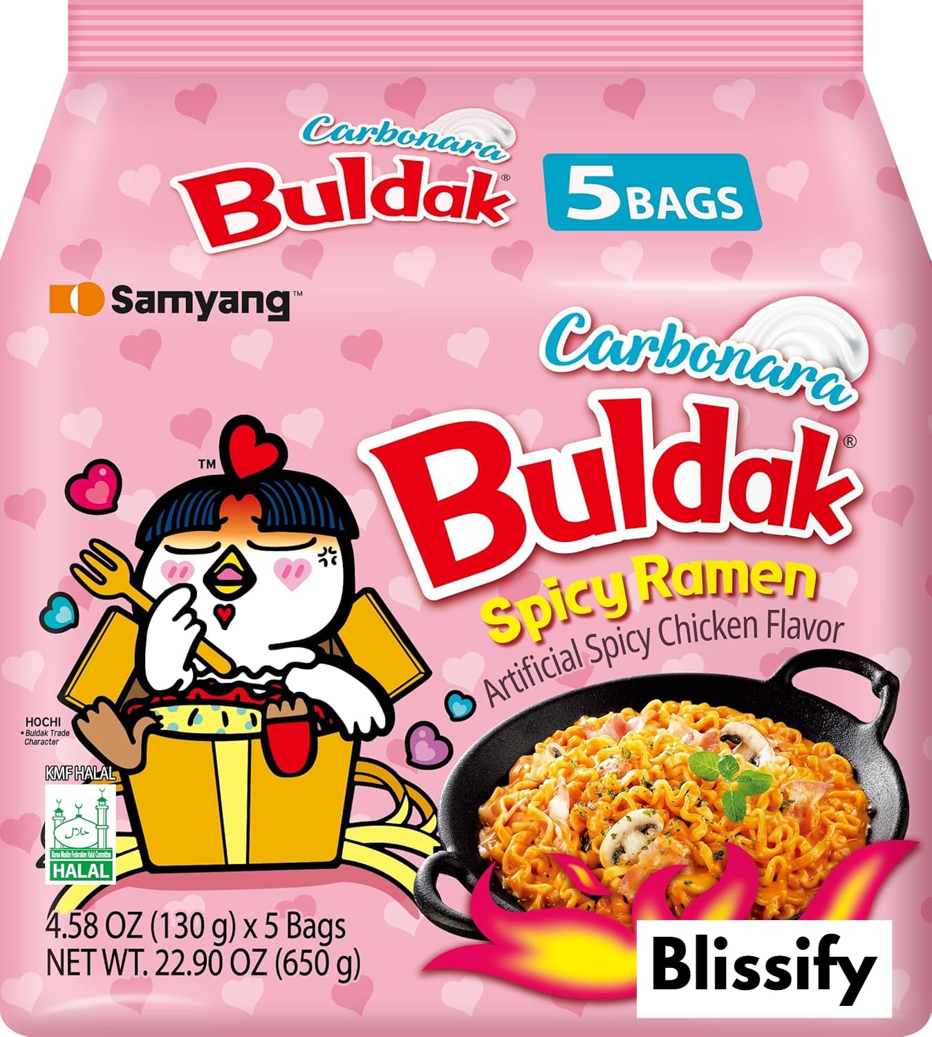 Blissify Korean Import Hot Chicken Flavour Carbo nara Noodles - 5 Pack, 640g 1