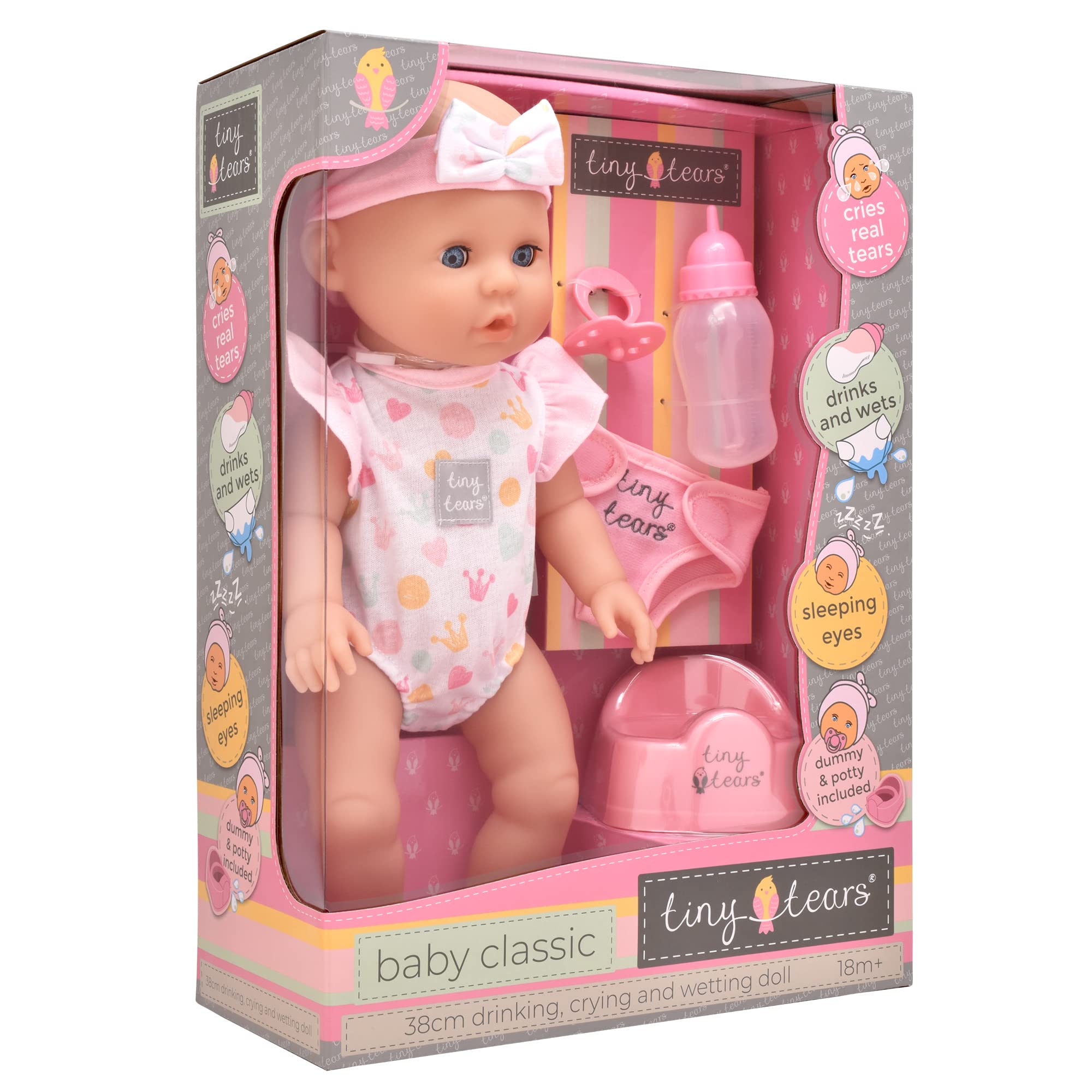 Tiny Tears Baby Classic - 38cm Crying and Wetting Doll with Accessories 1