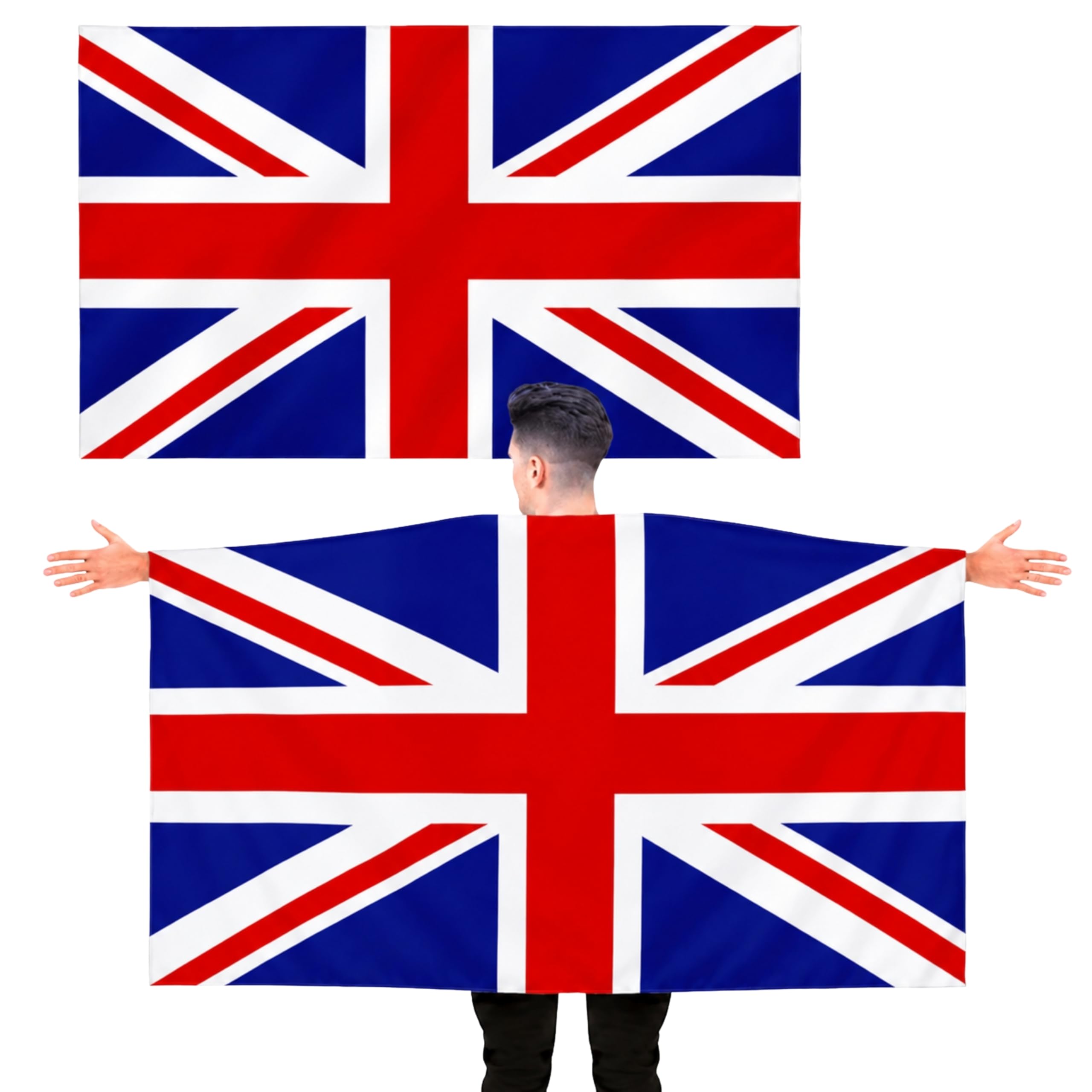 SHATCHI Union Jack Flag 5ft x 3ft with Sleeve | Wearable Cape Design | Fade Resistant Polyester