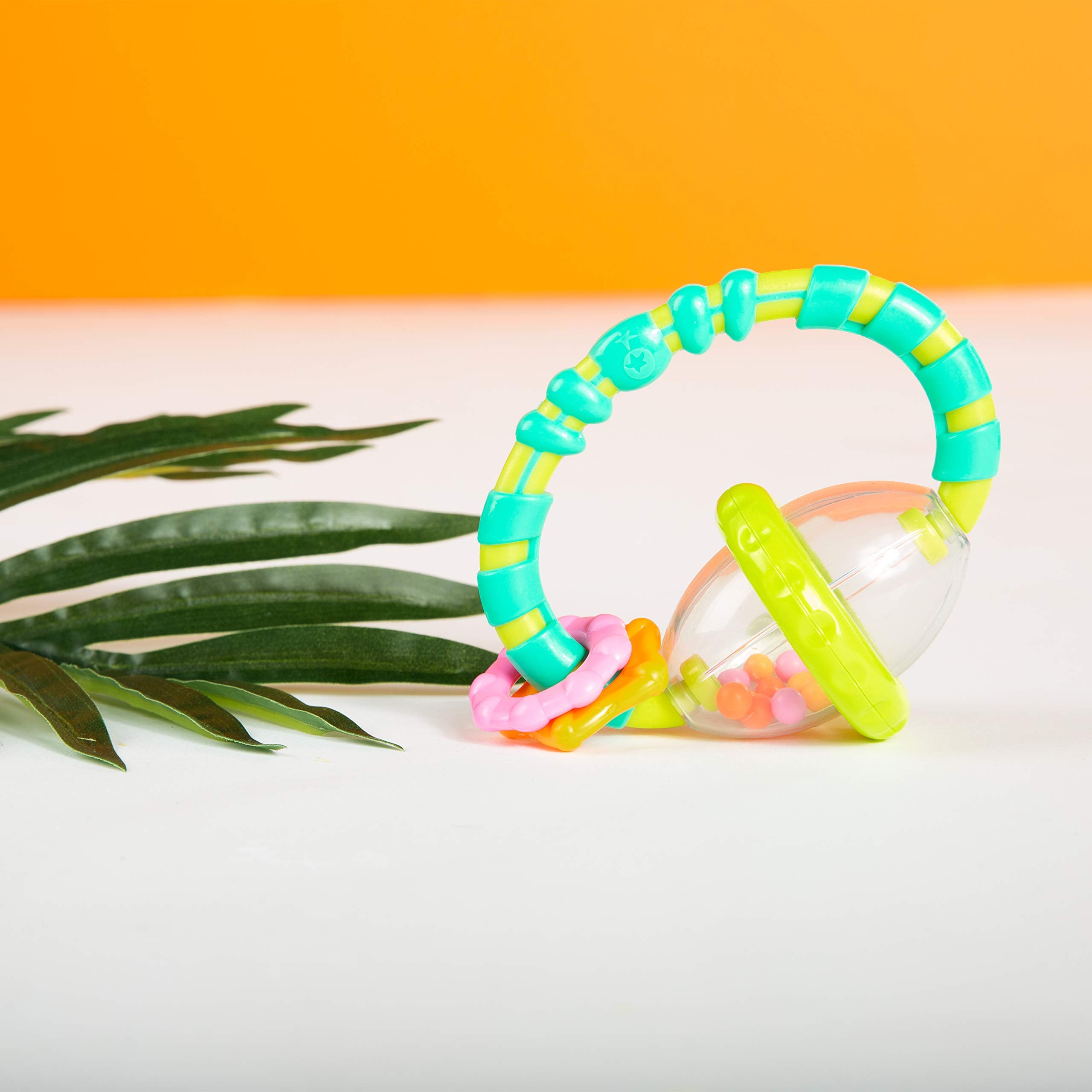 Bright Starts Grab and Spin Rattle Teether Toy - Easy Hold, BPA-Free, Ages 3 Months+ 6