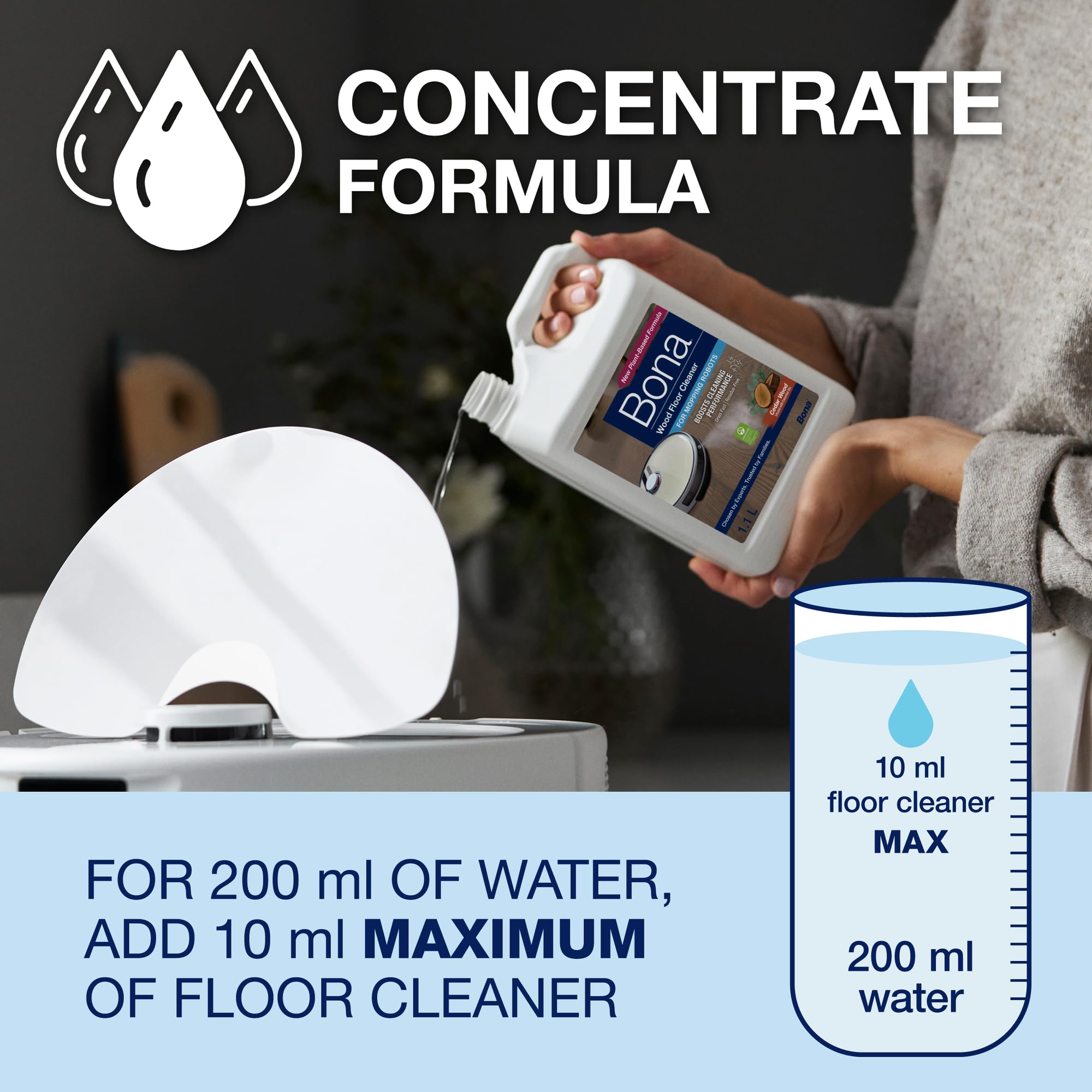 Bona Wood Floor Cleaner Concentrate for Mopping Robots | pH Balanced | Cedar Wood Scent | 1.1 L 2