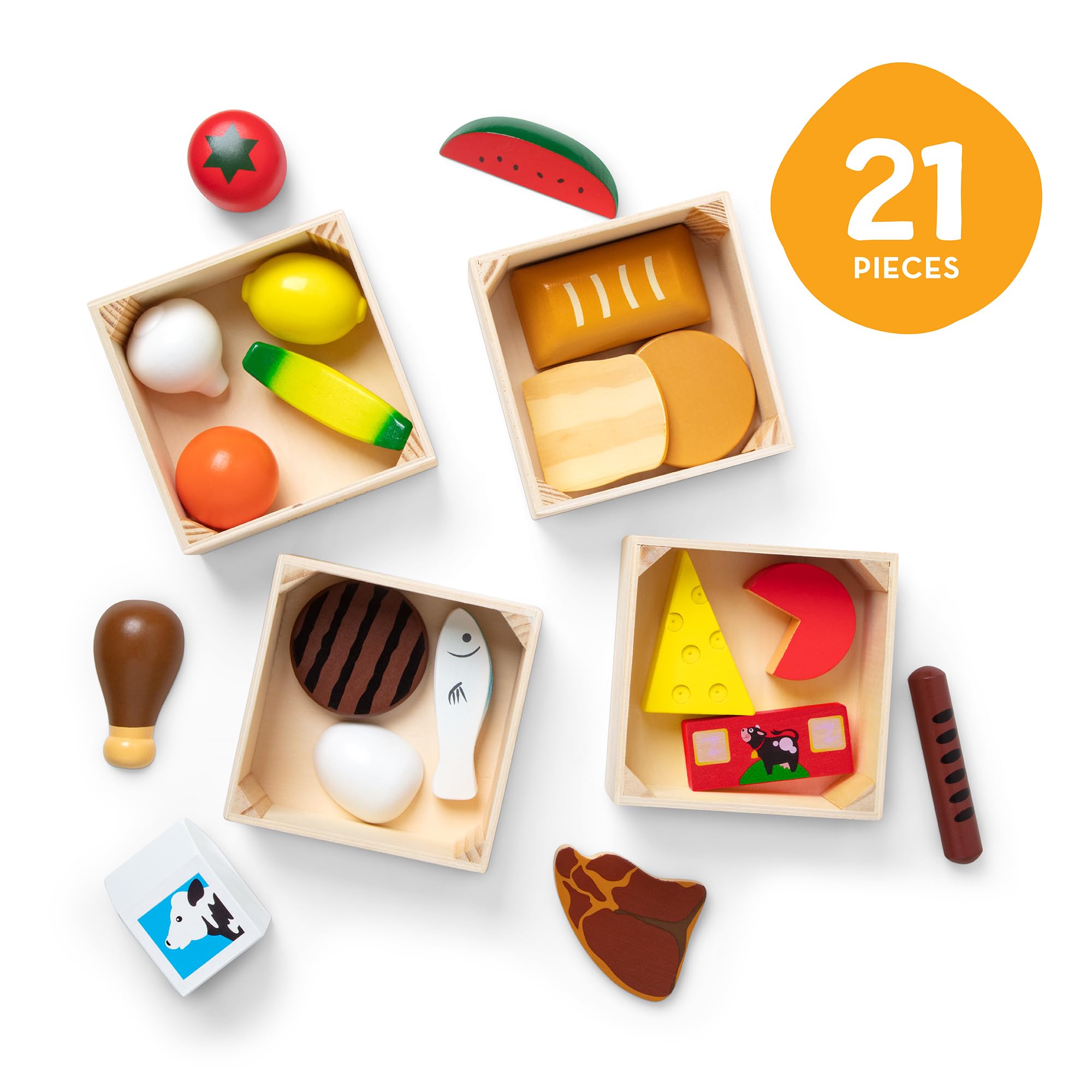 Melissa & Doug Wooden Food Groups Set - Role Play Kitchen Toy | Ages 3+ | Includes 4 Crates 5