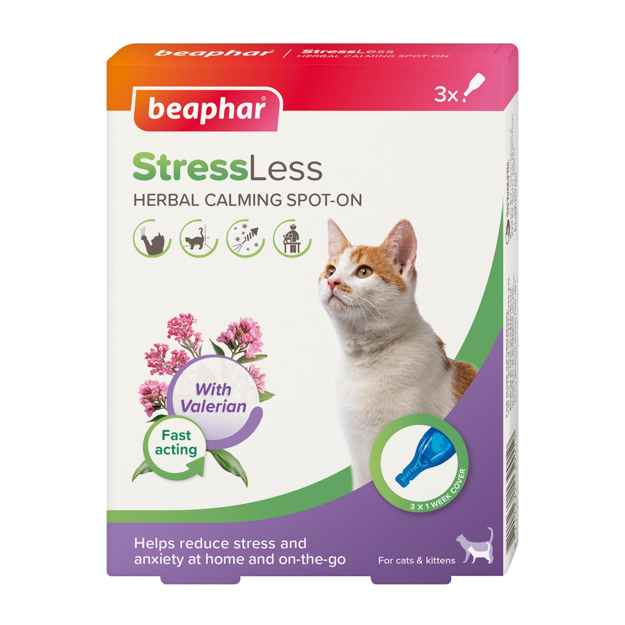 Beaphar StressLess Herbal Calming Spot-On for Cats - 3 Pipettes | Up to 1 Week Relief Per Application 1