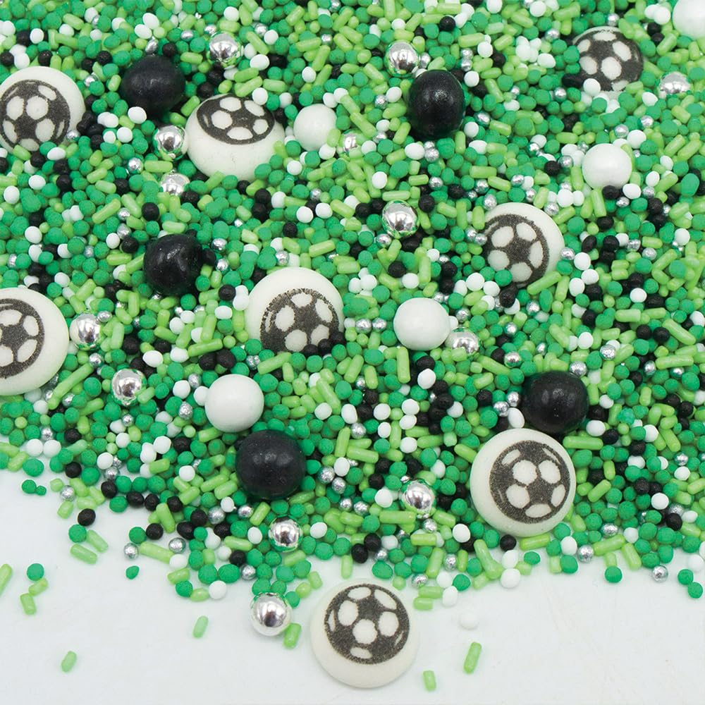 Anniversary House Happy Sprinkles Football Party Mix - Green Edible Cake Decorations | 90g