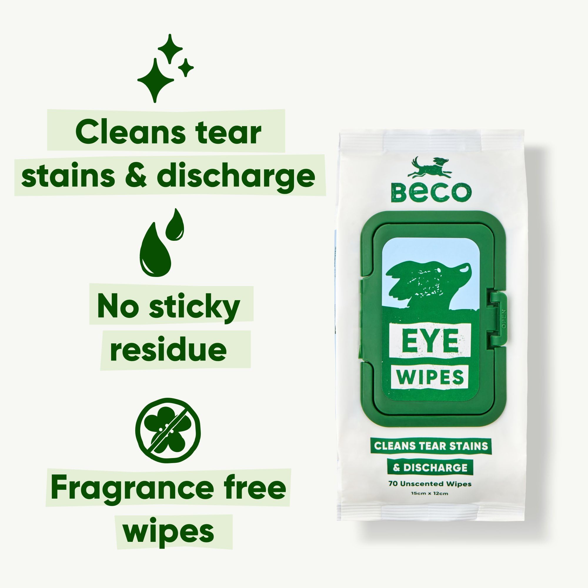 Beco Dog Eye Wipes - 70 Pack for Eye Discharge & Tear Stains | Aloe Vera & Cucumber Infused 2