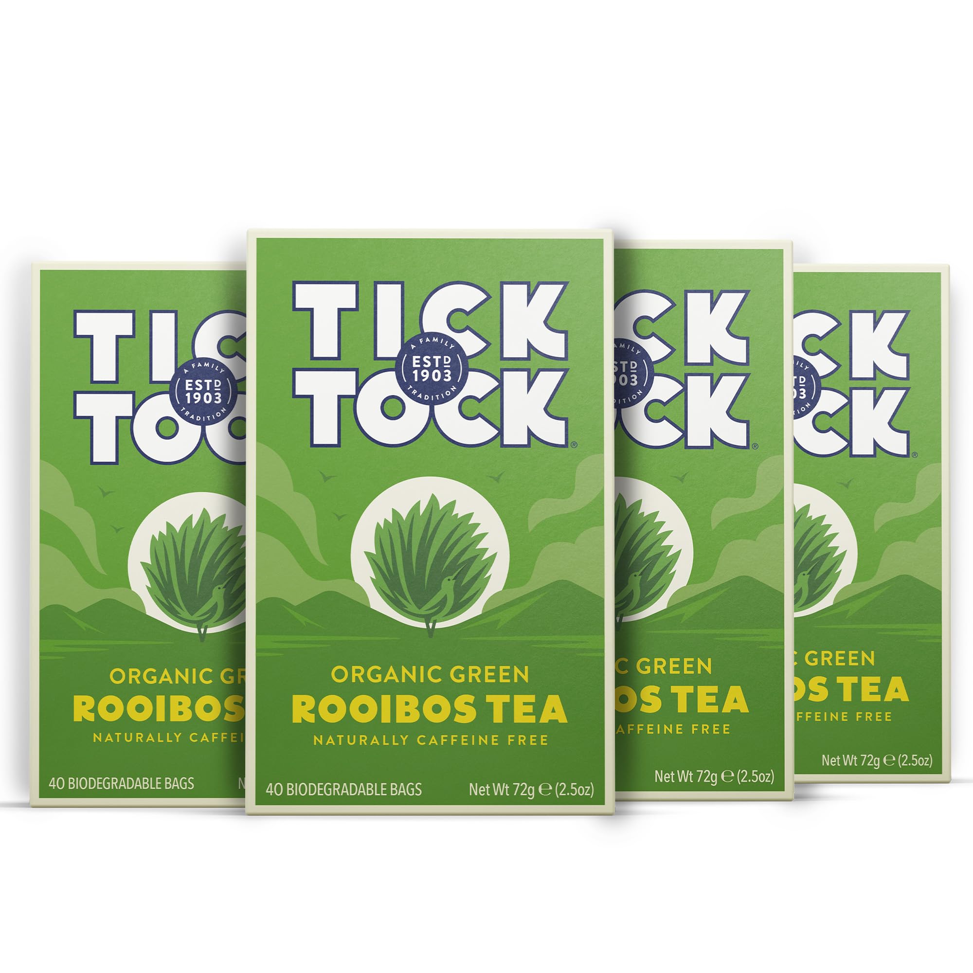 Tick Tock Organic Green Rooibos Tea Bags - Naturally Caffeine-Free, Biodegradable, 288g