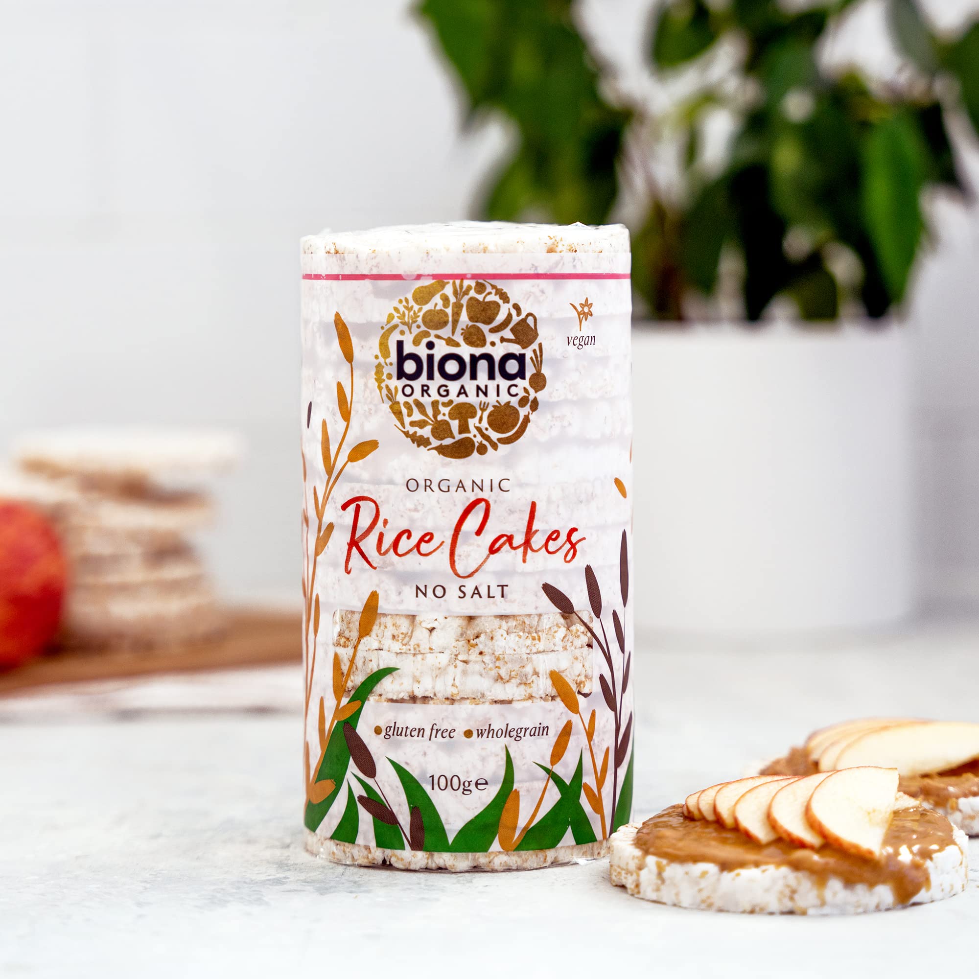 Biona Bio-Reiswaffeln ohne Salz – 100 % Bio-Vollkorn-Naturreis – Ballaststoffquelle, natürlich glutenfrei – Vegane Snacks (12er-Pack)