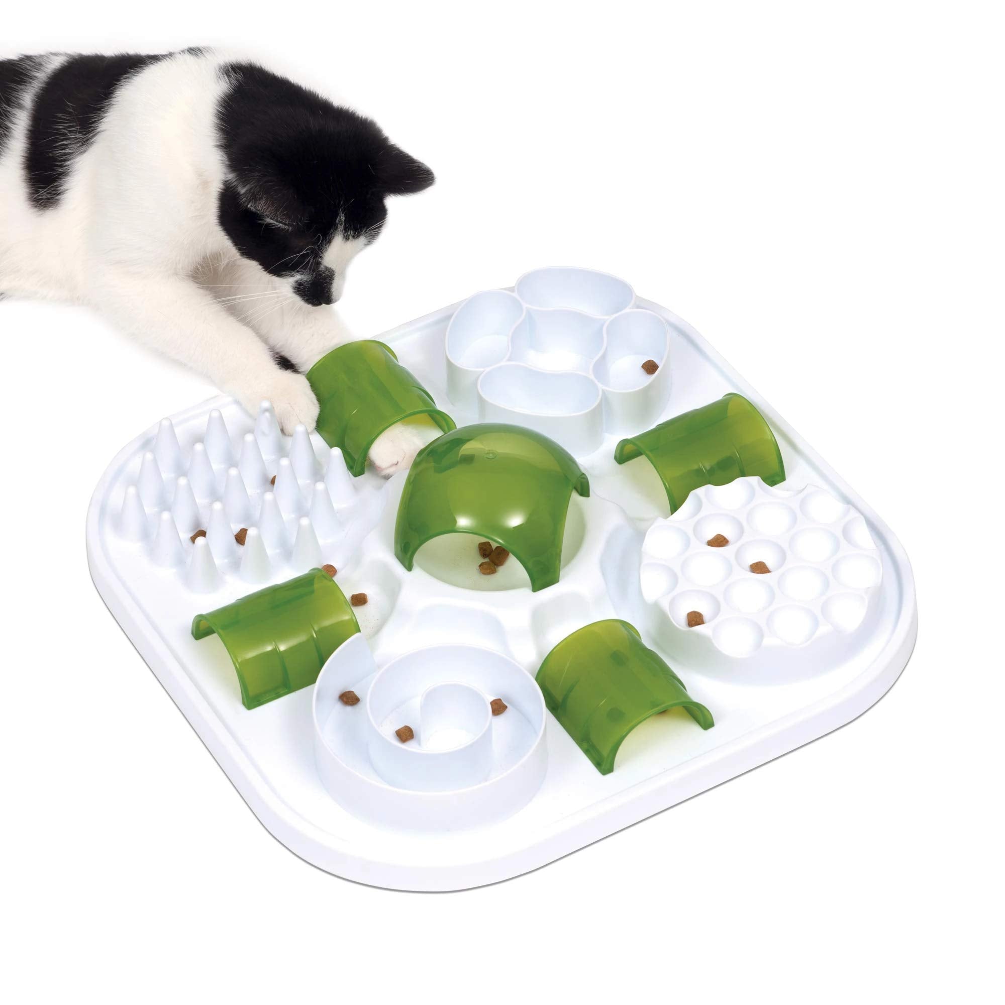 Catit Play Treat Puzzle Slow Feeder - Interactive Foraging Toy | BPA-Free | White