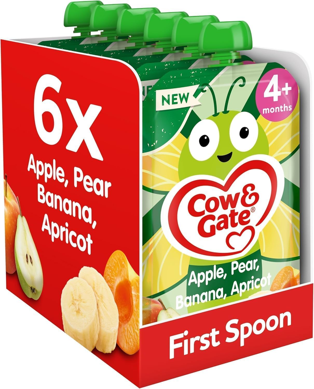 Cow & Gate Fruit Pouch Apple Pear Banana & Apricot Baby Food Snacks, 6x100G, Suitable from 4 Months 1