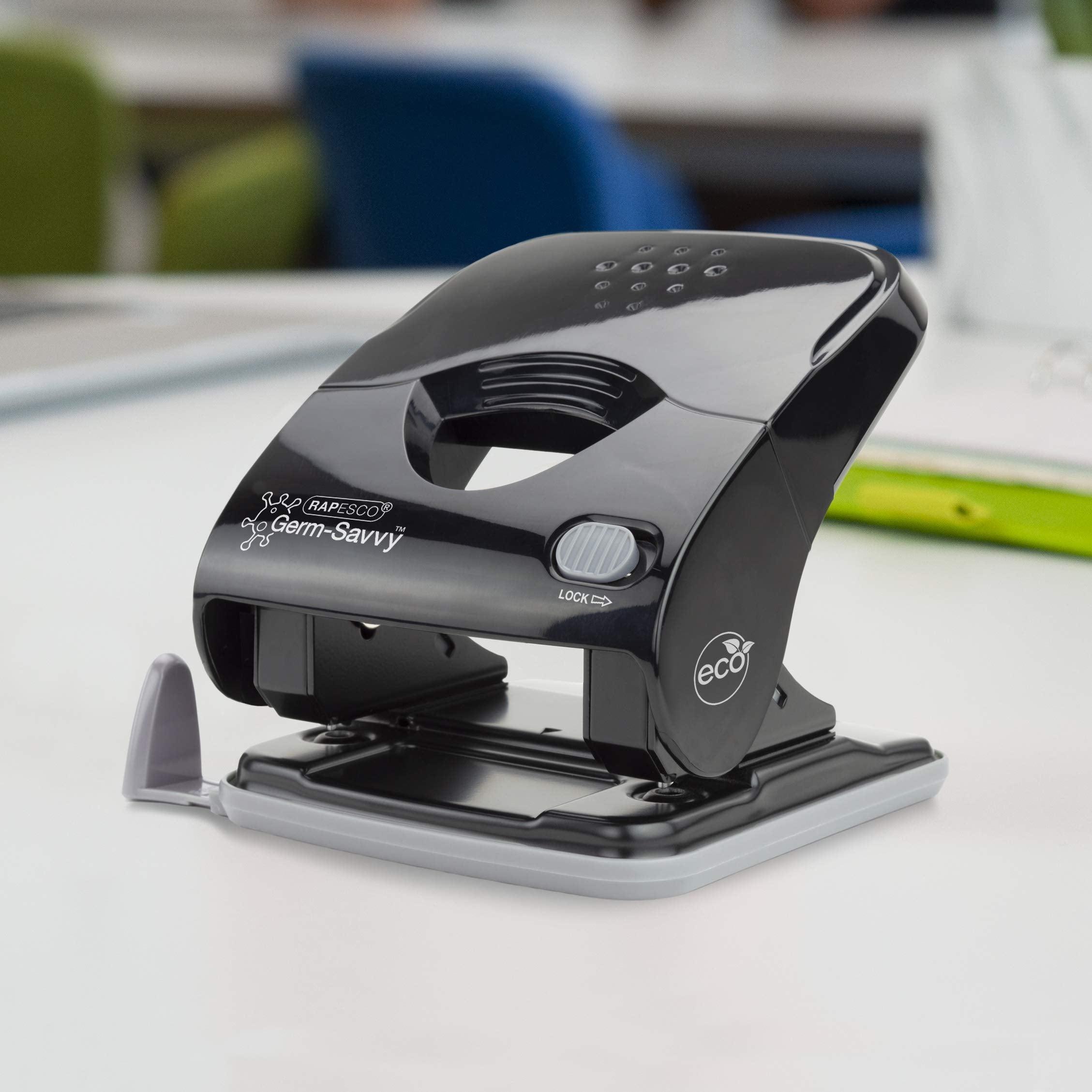 RAPESCO 1623 Germ-Savvy Antibacterial ECO Less Effort Stapler & Hole Punch Set - Black 2