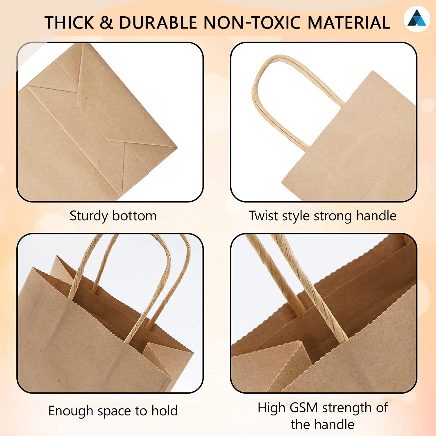 Nationwide Paper Medium Brown Kraft Paper Gift Bags with Handles - 50 Count | Eco-Friendly & DIY Ready 3