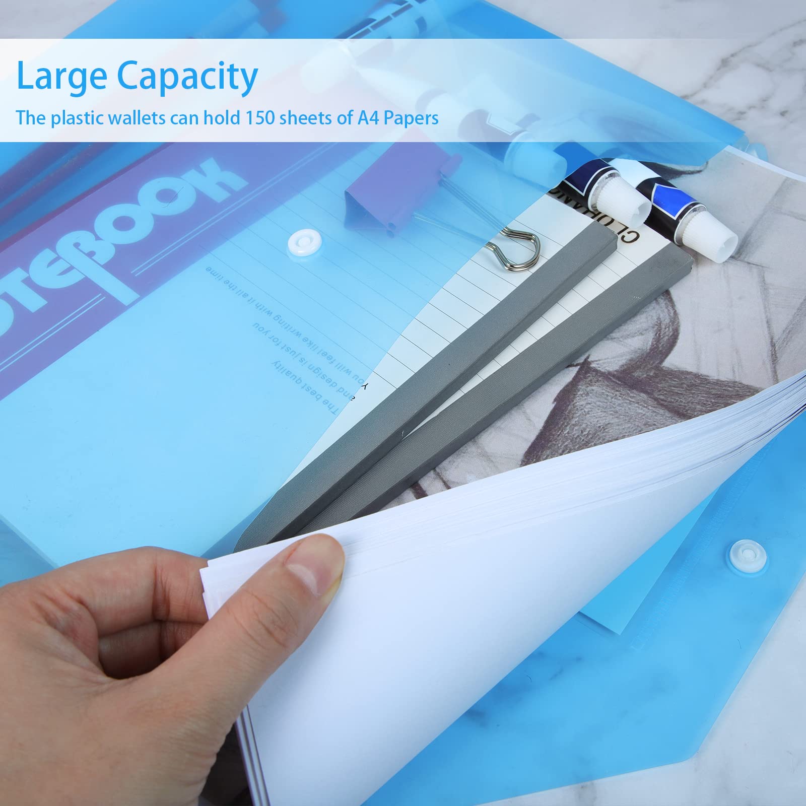 GoodtoU Plastic Wallets - 36 Pack Coloured Document Folders with Popper Closure | 150 Sheet Capacity 5