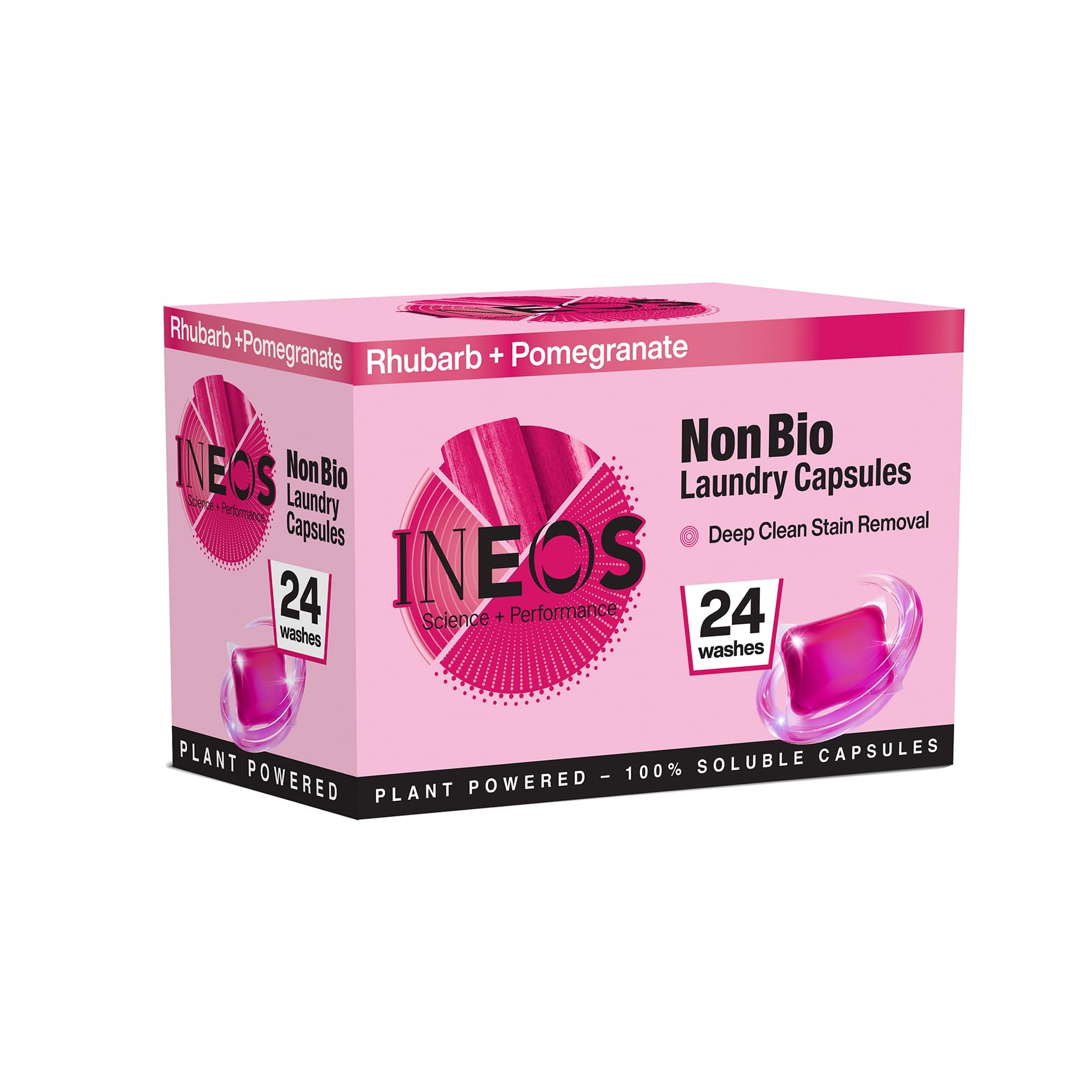 INEOS Hygienics Non Bio Laundry Capsules - 24 Washes, Rhubarb & Pomegranate Scent | Stain Remover 1