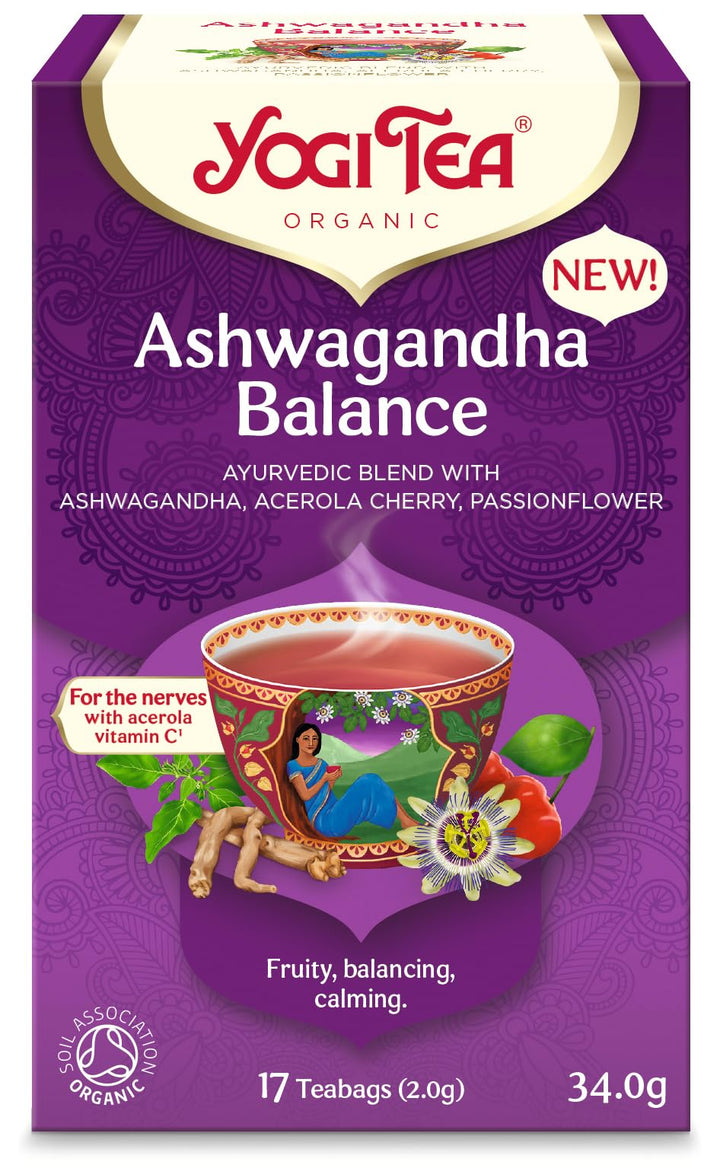 Yogi Tea Ashwagandha Balance Organic Herbal Tea Blend - Caffeine-Free Adaptogenic Tea with Ashwagandha, Passionflower & Acerola Cherry