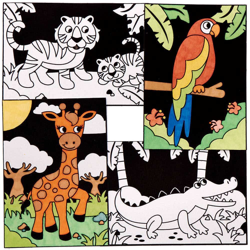 Baker Ross Jungle Animal Fuzzy Art Pictures - Pack of 10 Sheets | 21cm x 15cm | Great for Colouring Practice 1