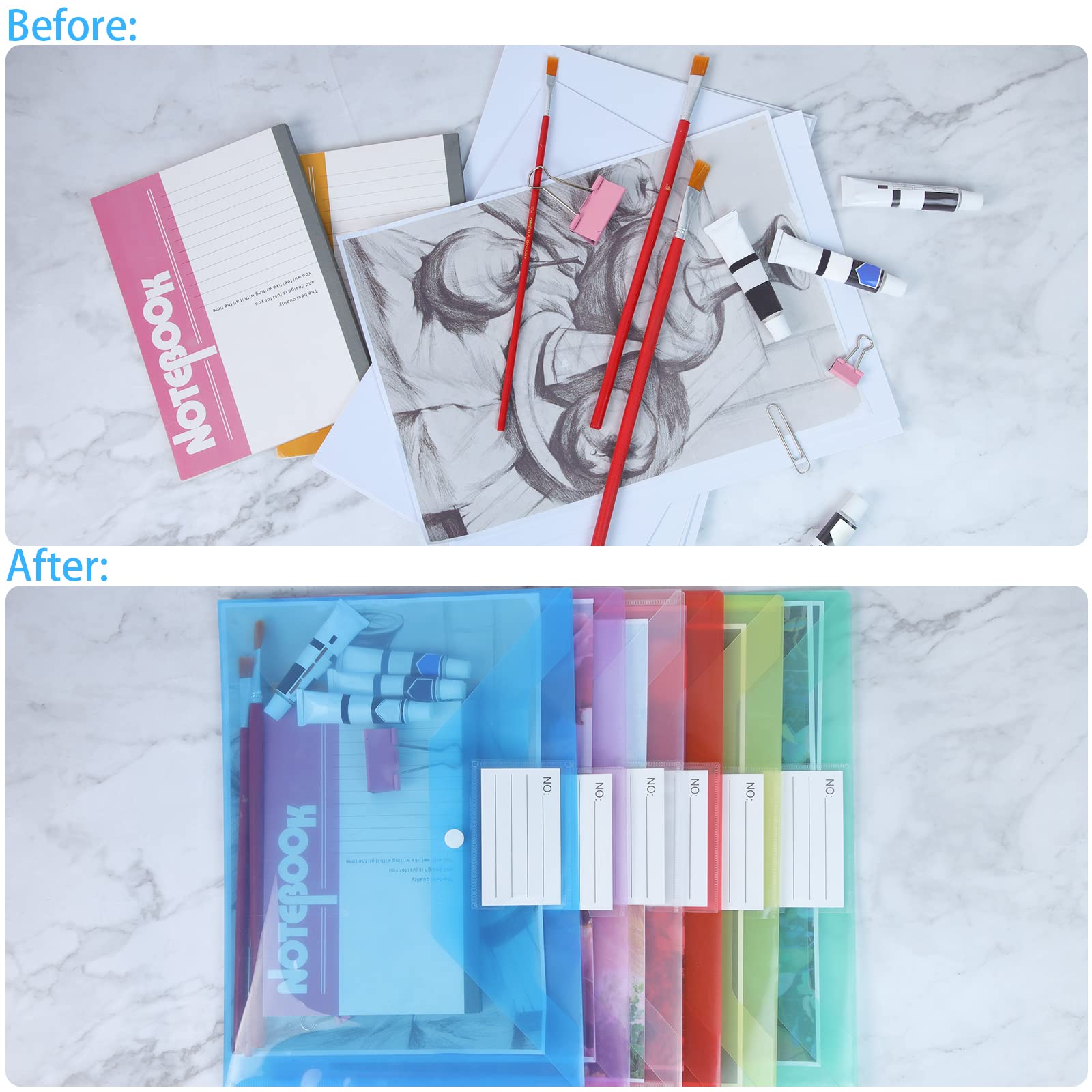 GoodtoU Plastic Wallets - 36 Pack Coloured Document Folders with Popper Closure | 150 Sheet Capacity 7