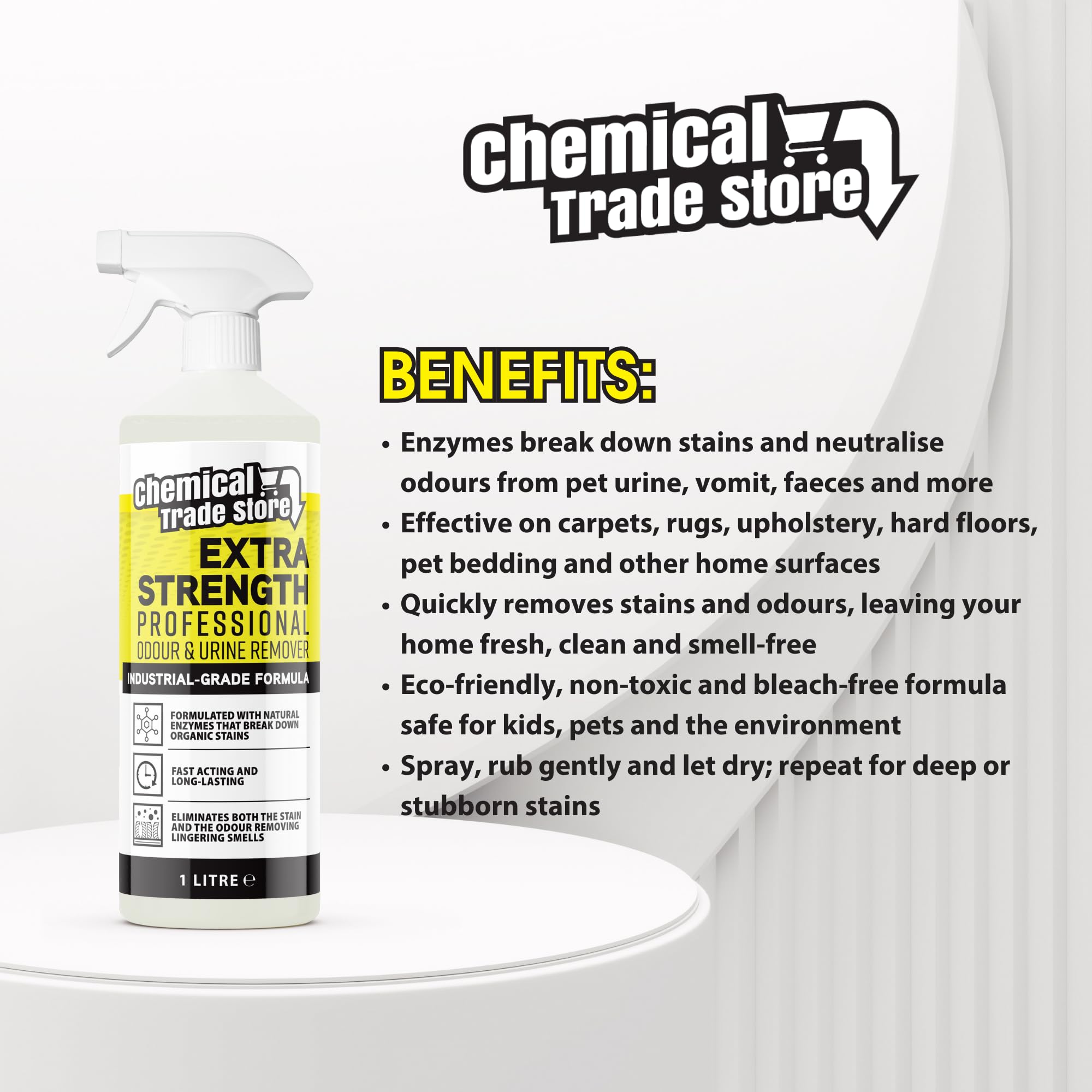 Chemical Trade Store Professional Odour & Urine Eliminator - 1L Enzyme-Based Stain Remover