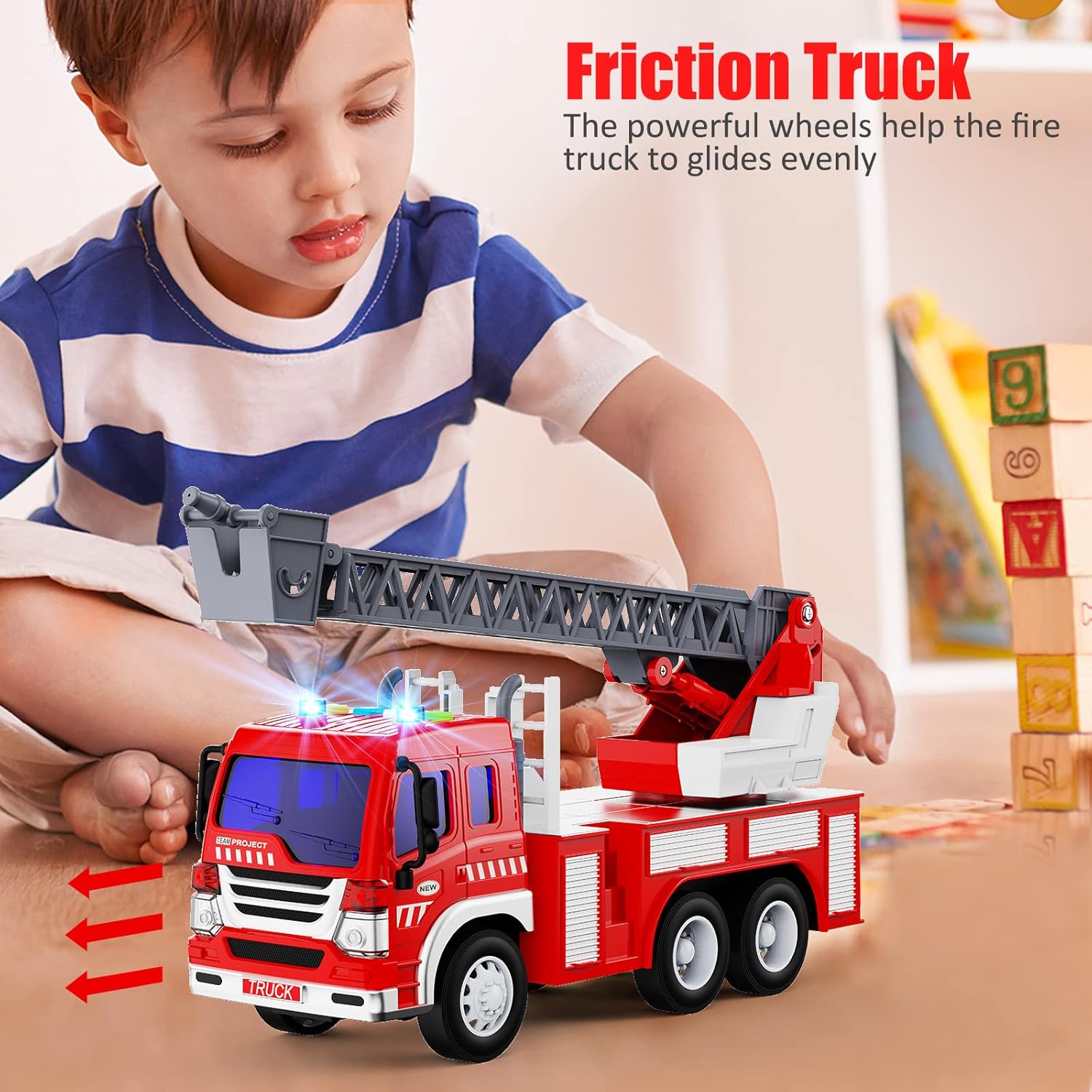 GizmoVine Fire Engine Toy - 1:16 Scale Light-Up & Sound Fire Truck for Toddlers 2-5 Years 2