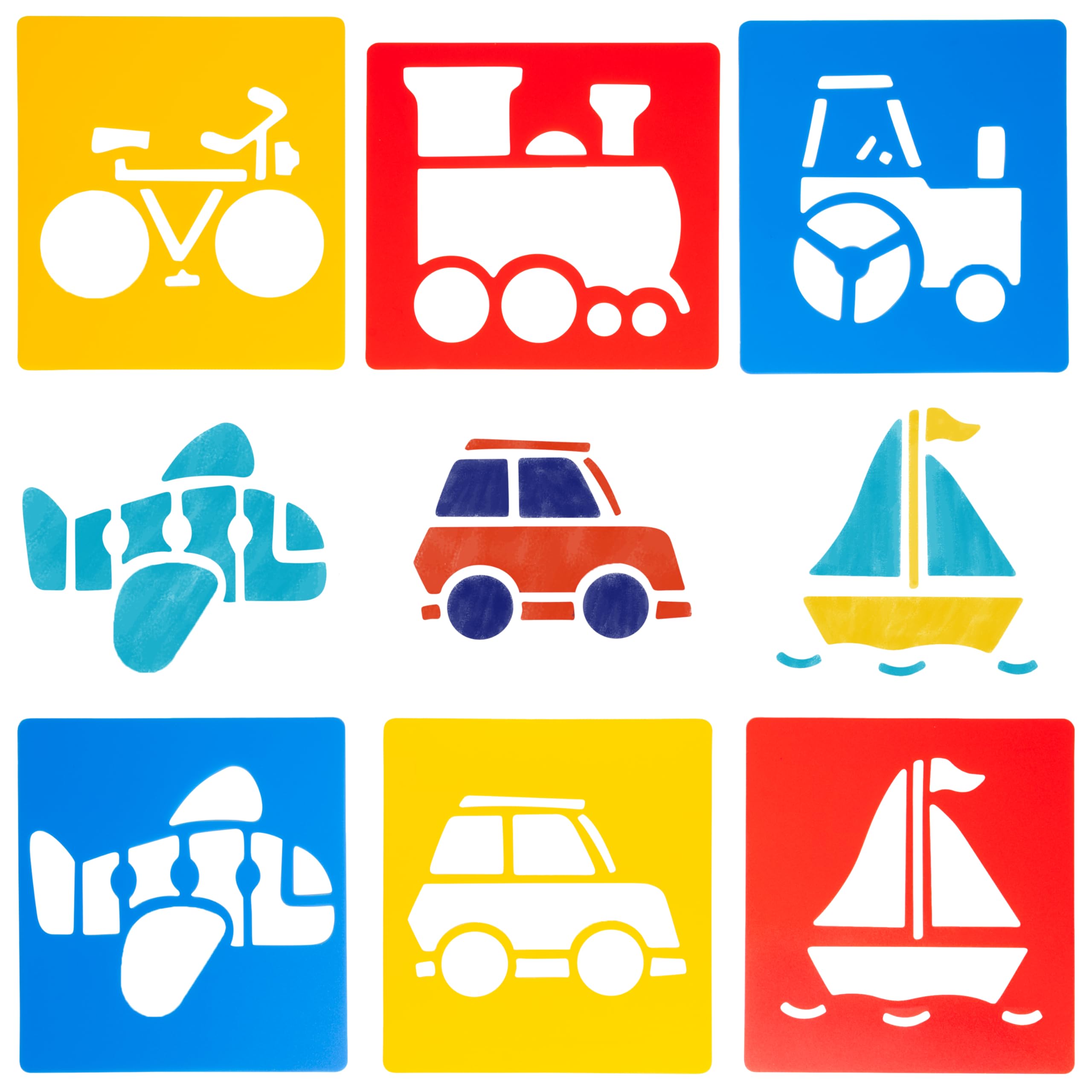 READY 2 LEARN Transportation Plastic Stencils Set of 6 | Washable | 15 cm x 14.5 cm 1
