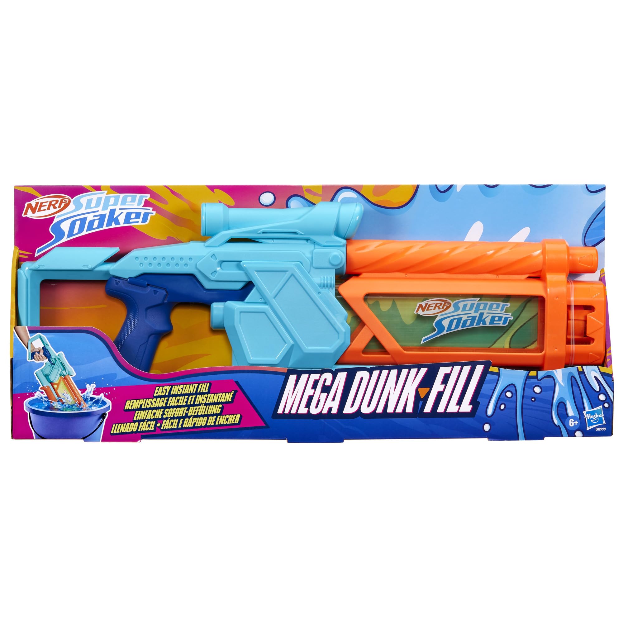 Super Soaker, Nerf Mega Dunk-Fill, Water Blaster, Water Toys, 1 Blaster, Pe 6