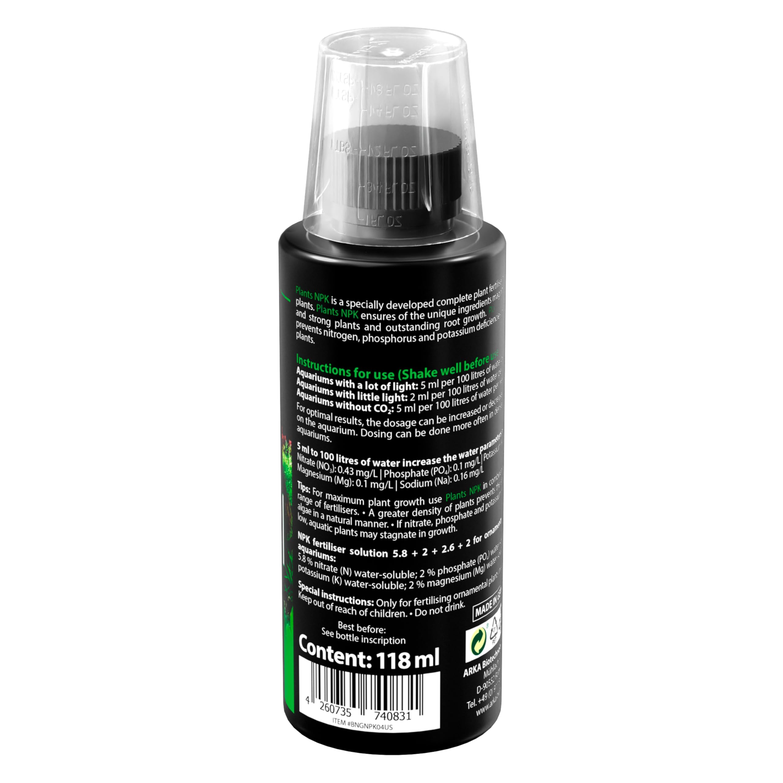 ARKA PLANTS NPK Aquarium Plant Fertiliser - Complete NPK Formula | 118 ml | Liquid