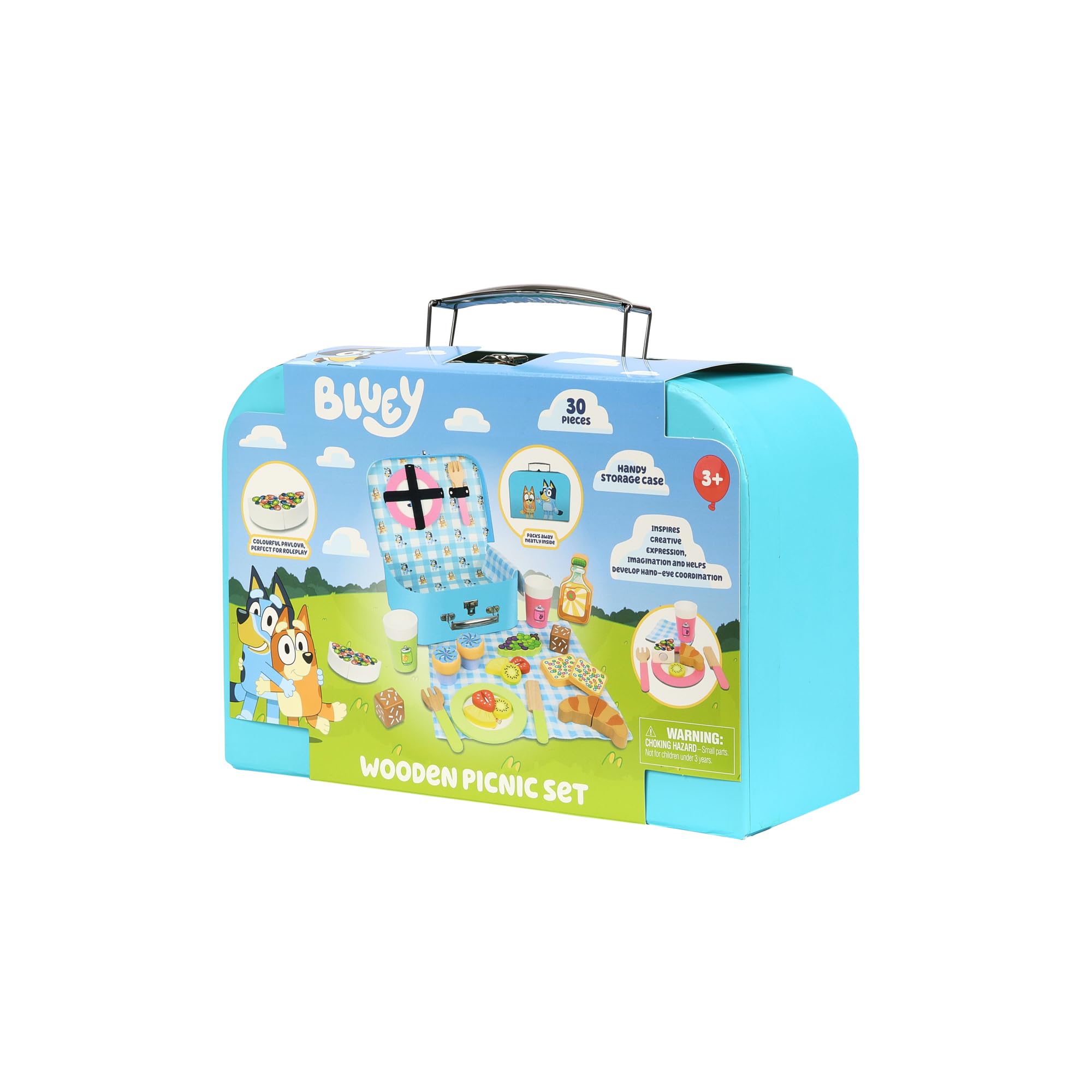 Bluey Picnic Basket Set - 30-Piece Wooden Roleplay Toy for Kids 4