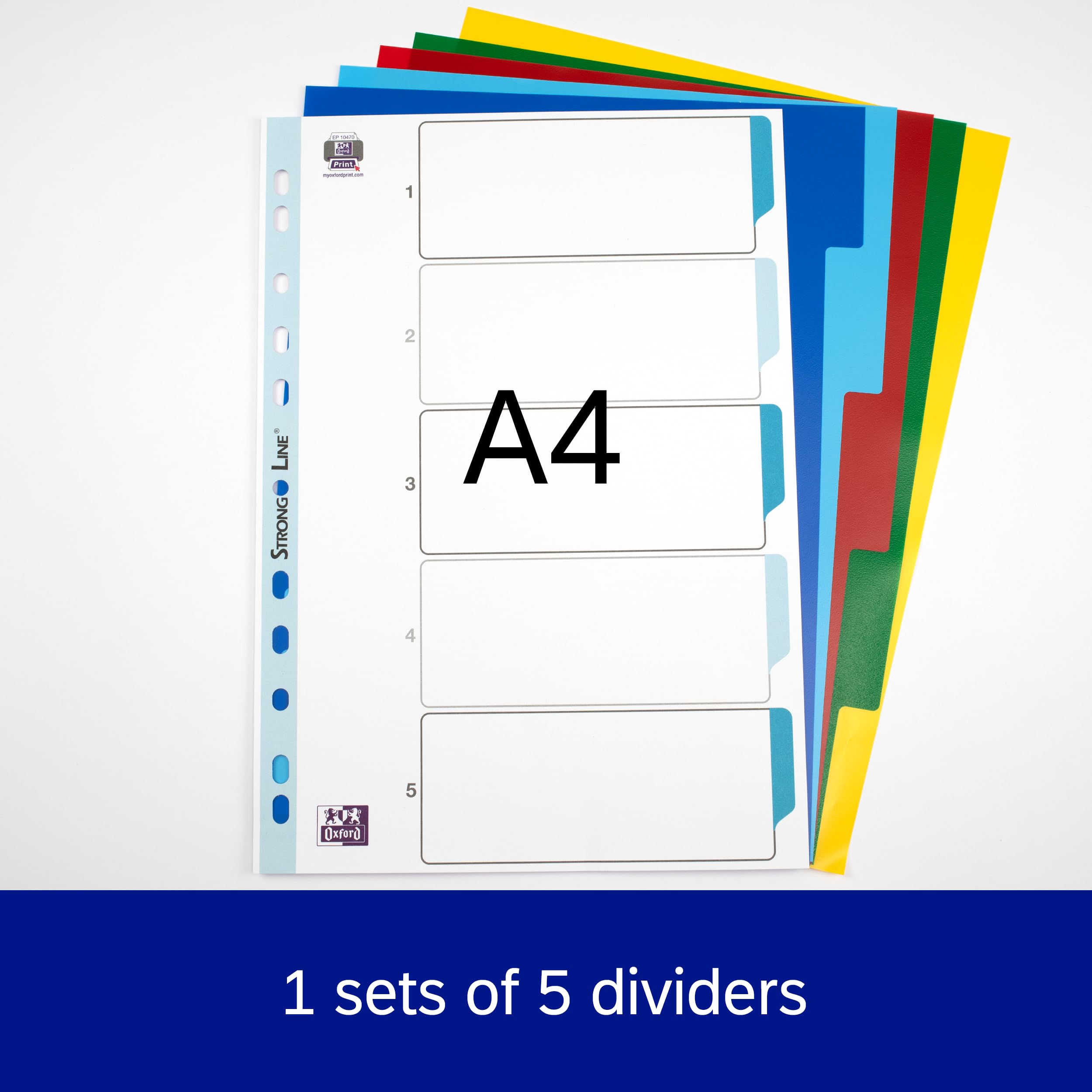 Oxford A4 Plastic Dividers - 5 Part Indexing System | Polypropylene | Assorted Colours