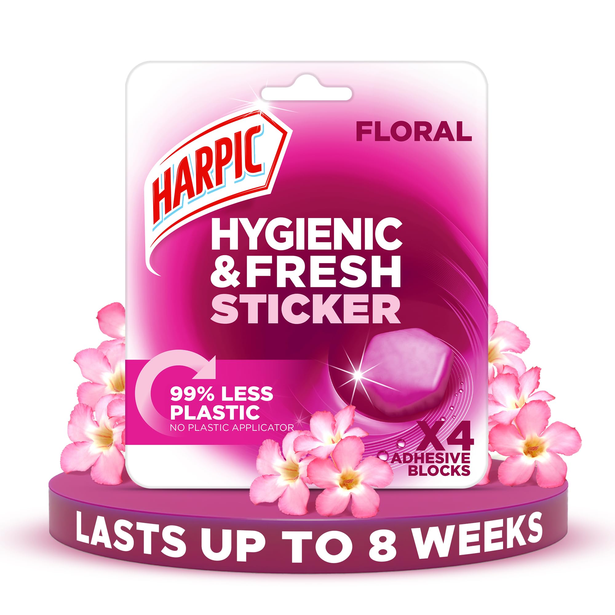 Harpic Hygienic Fresh Sticker Adhesive Toilet Block - Floral Scent, Pack of 4 Tablets 1