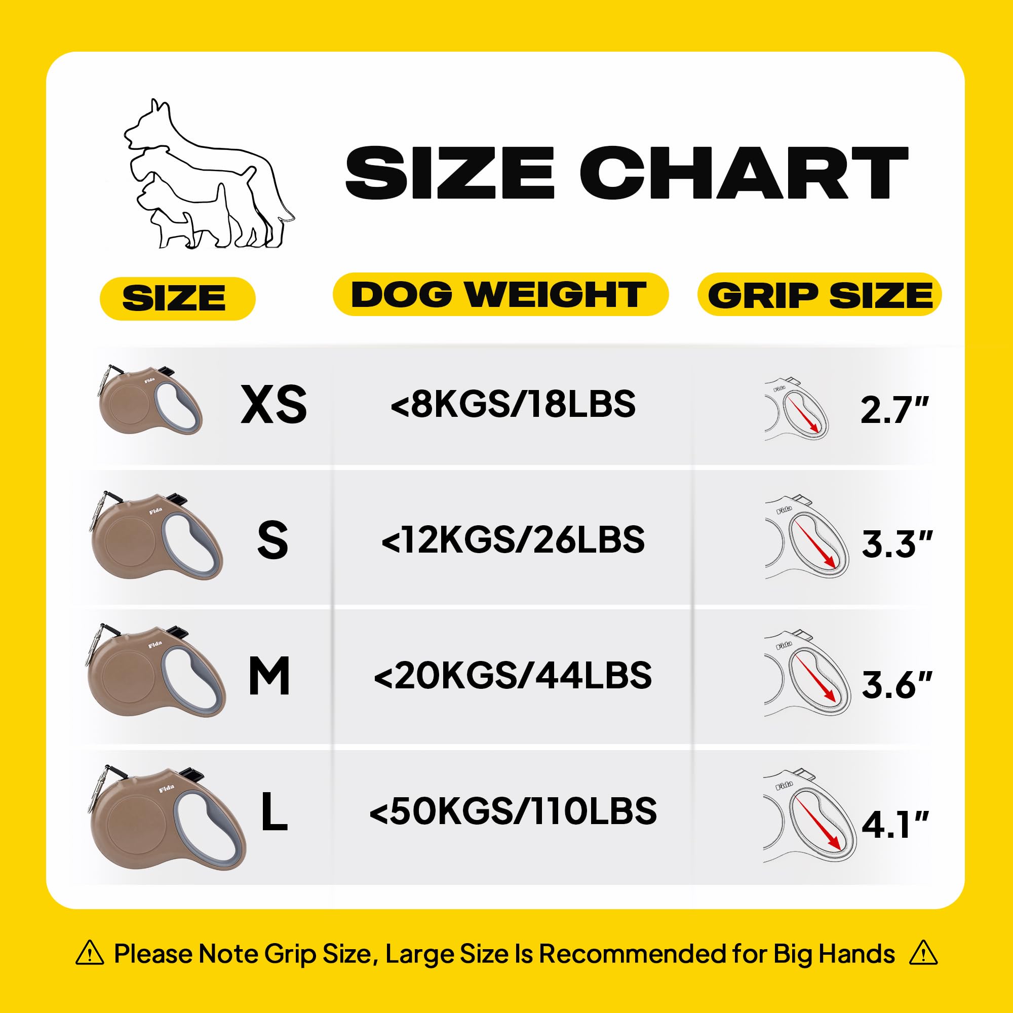 Fida Retractable Dog Lead - 5m Heavy Duty Nylon Tape | Reflective Safety | Coffee Color | Size S 7
