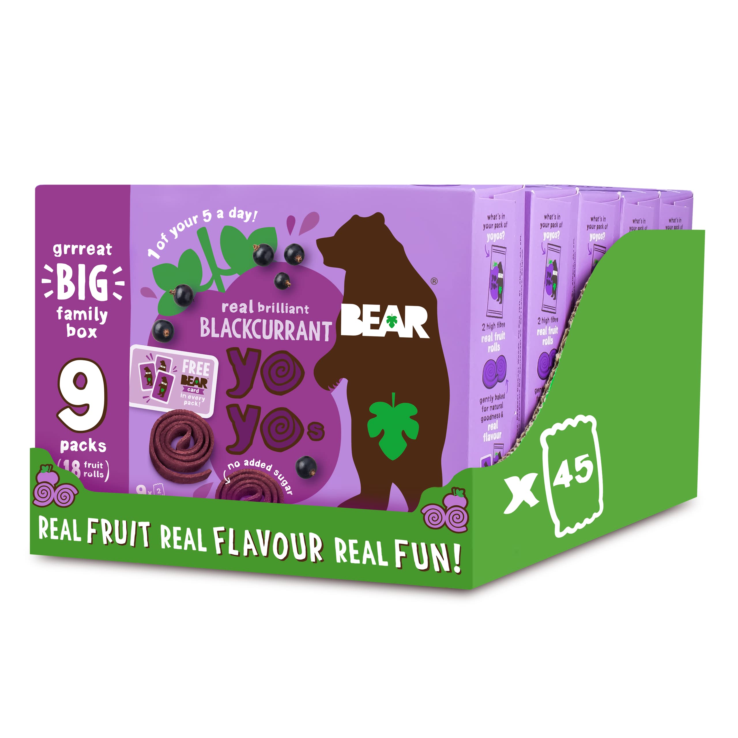 BEAR Blackcurrant Yoyos - Dried Fruit Rolls - 100% Natural, No Added Sugar - 20g (45 Packs)