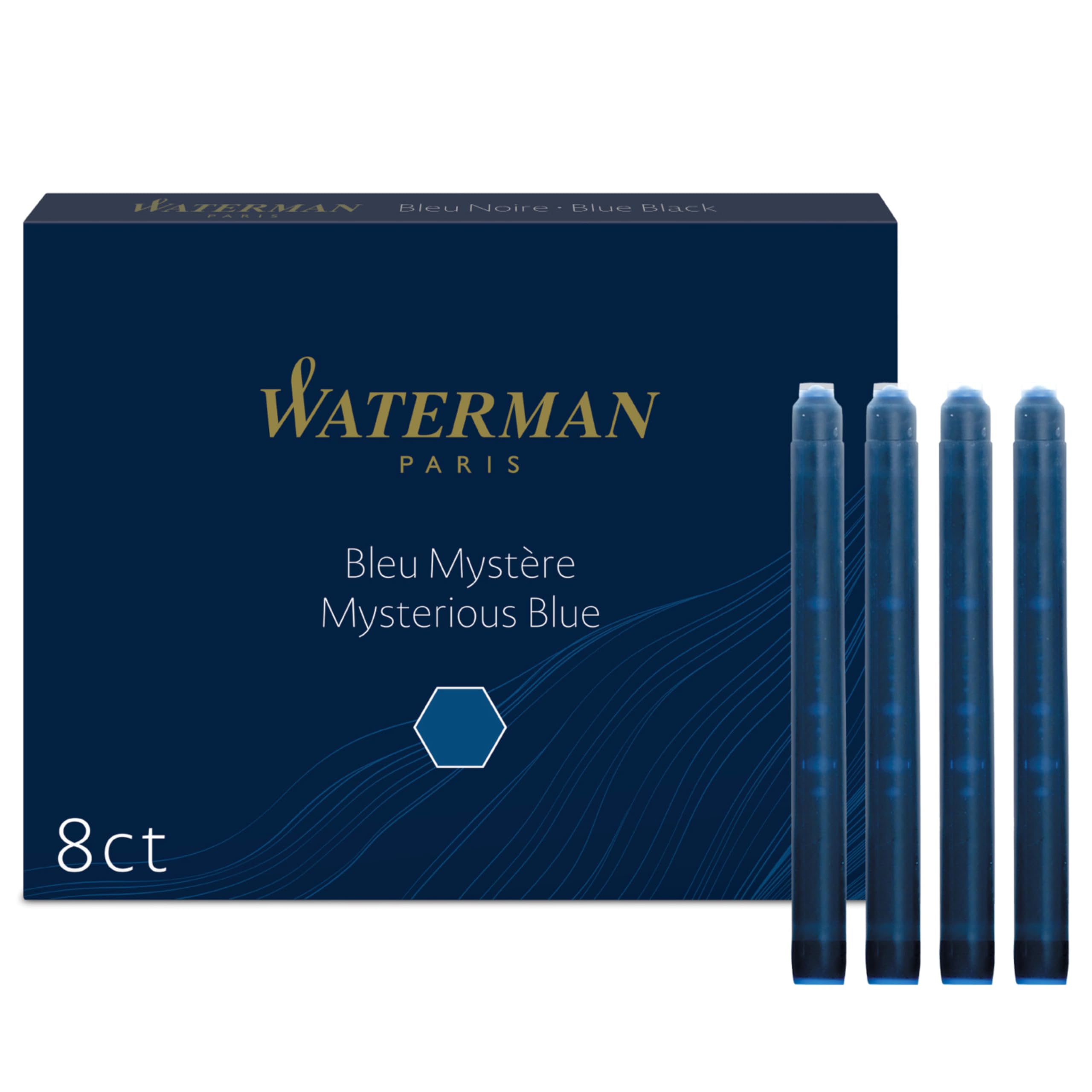 Waterman Fountain Pen Refills - Long Cartridges, Mysterious Blue Ink | 8 Count