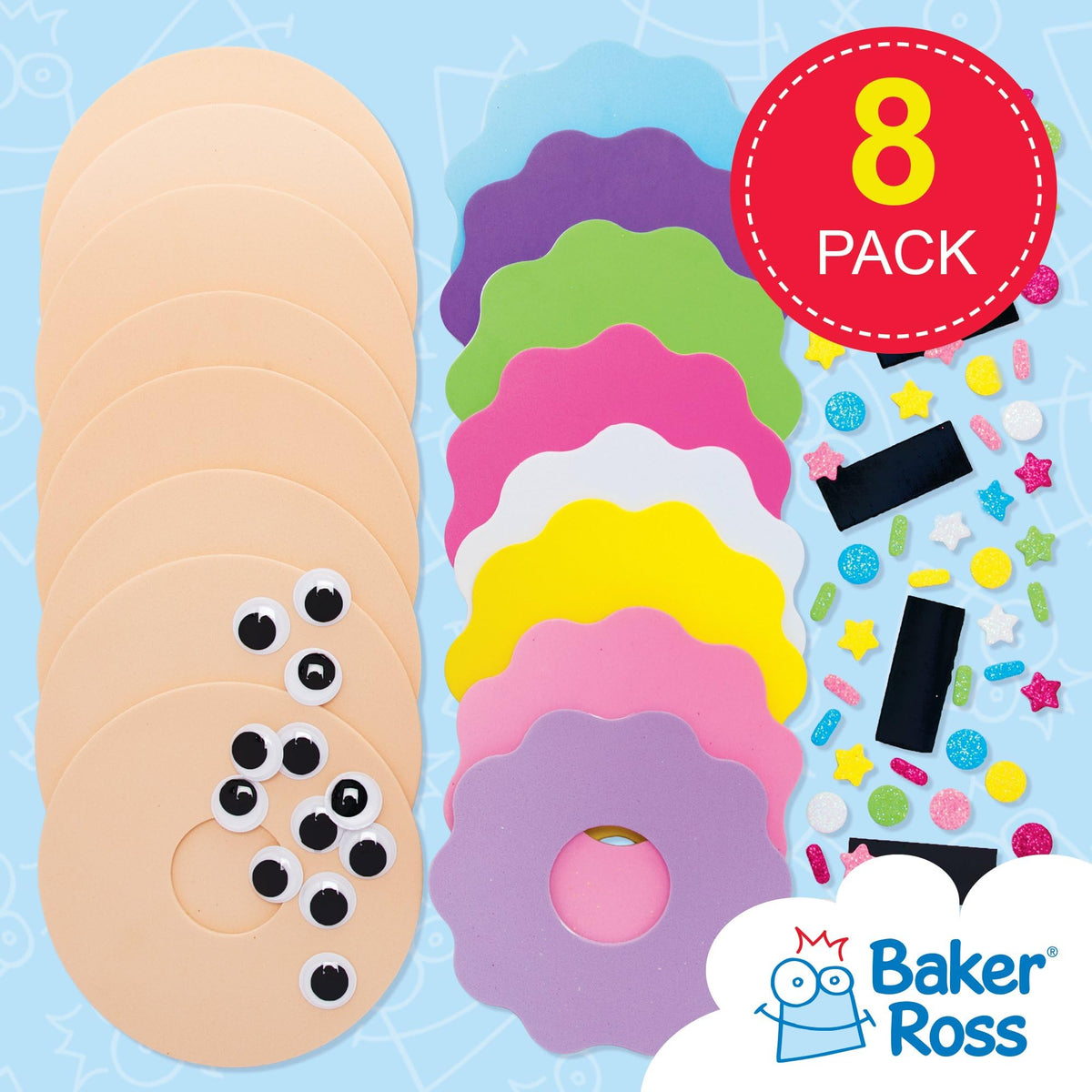 Baker Ross Donut Mix & Match Magnet Kits - Pack of 8, Foam Craft Magnets