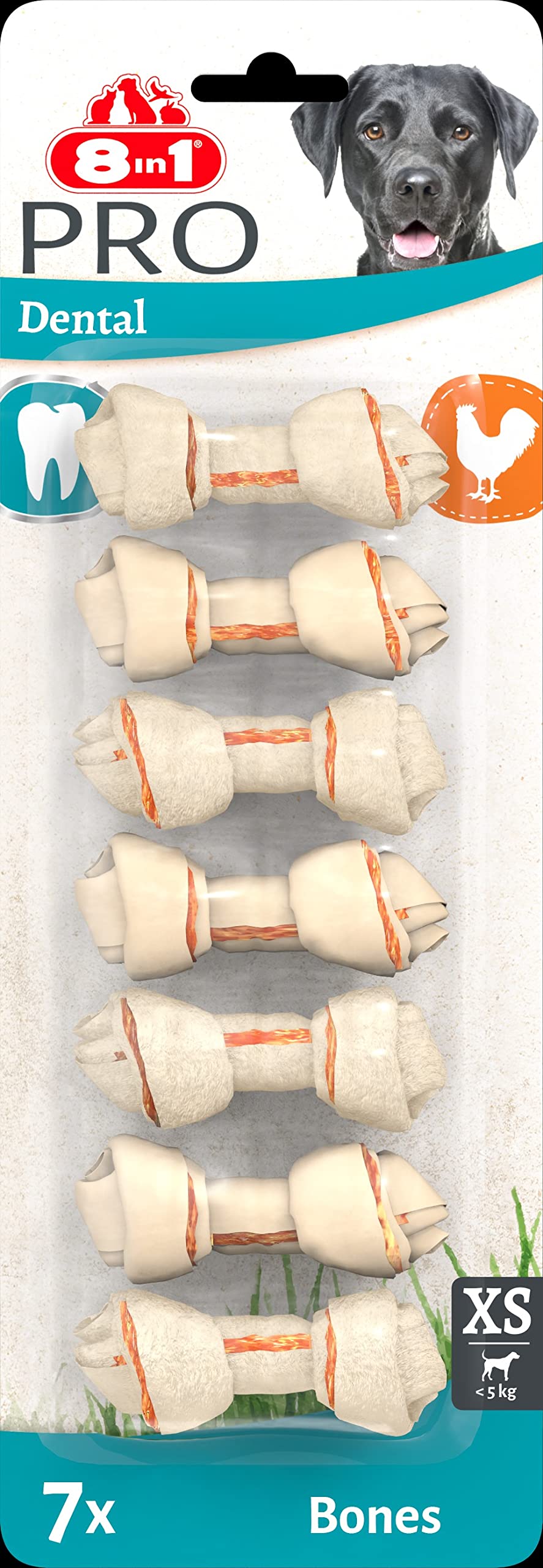 8in1 Dental Delights Bones XS - Chicken & Beef Hide Chew for Plaque Removal | Low Fat Snack 1