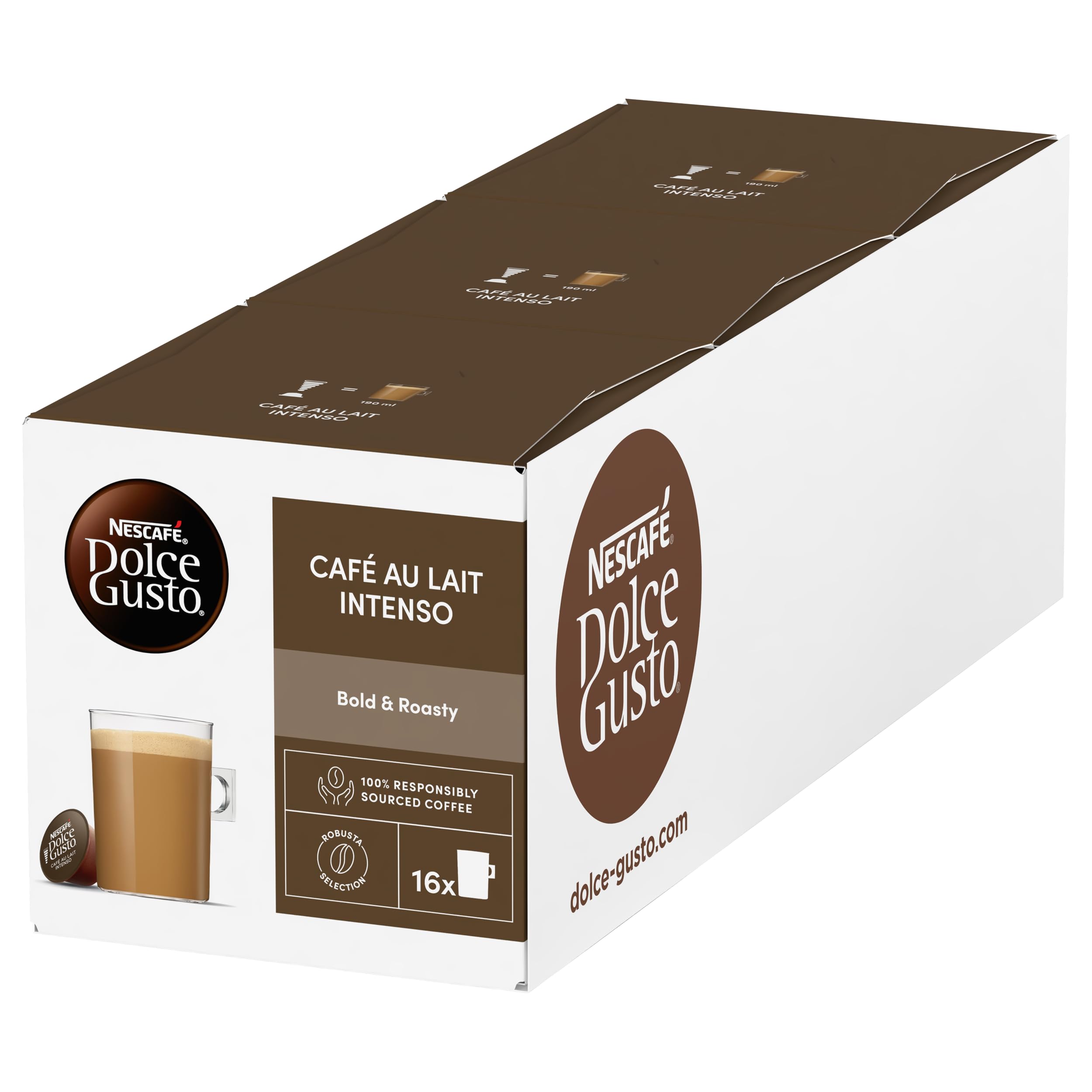 Nescafé Dolce Gusto Café Au Lait Intenso Coffee Pods - Bold & Roasty Flavor | 3 Pack (16 Capsules Each)