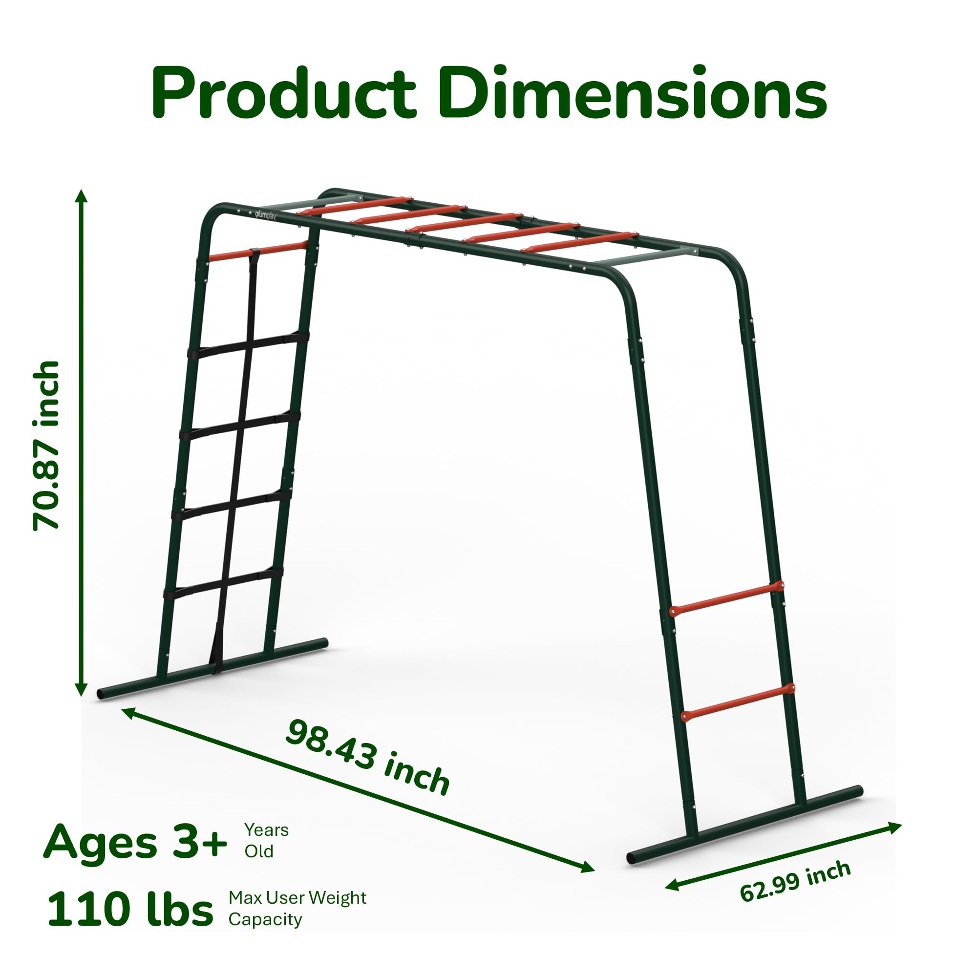 Plum Metal Monkey Bars Climbing Frame with Cargo Net | Forest Green | Ages 3+ 10