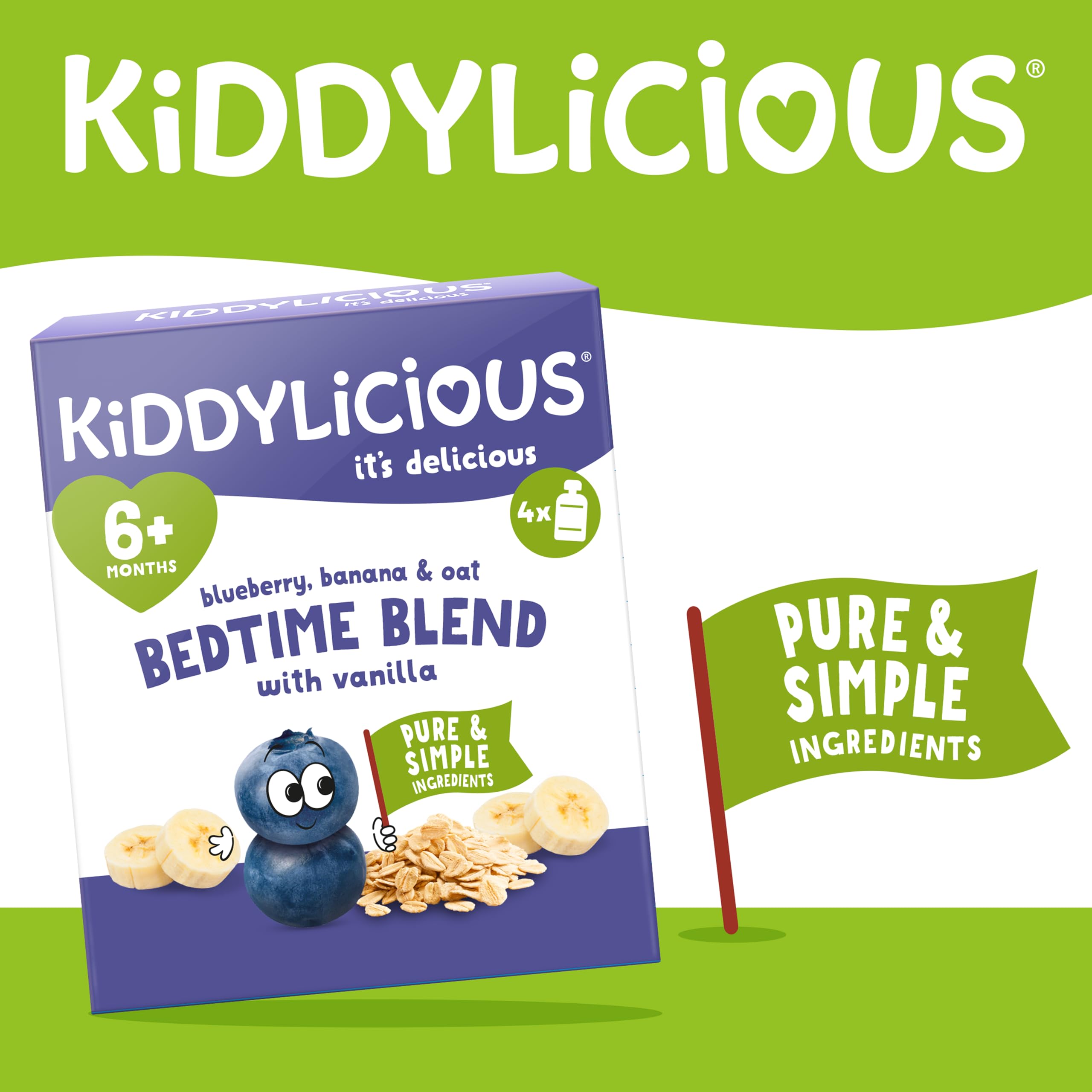 Kiddylicious Bedtime Blend Blueberry, Banana & Oat Pouches - Smooth Blend | 12 x 100g Pouches 2