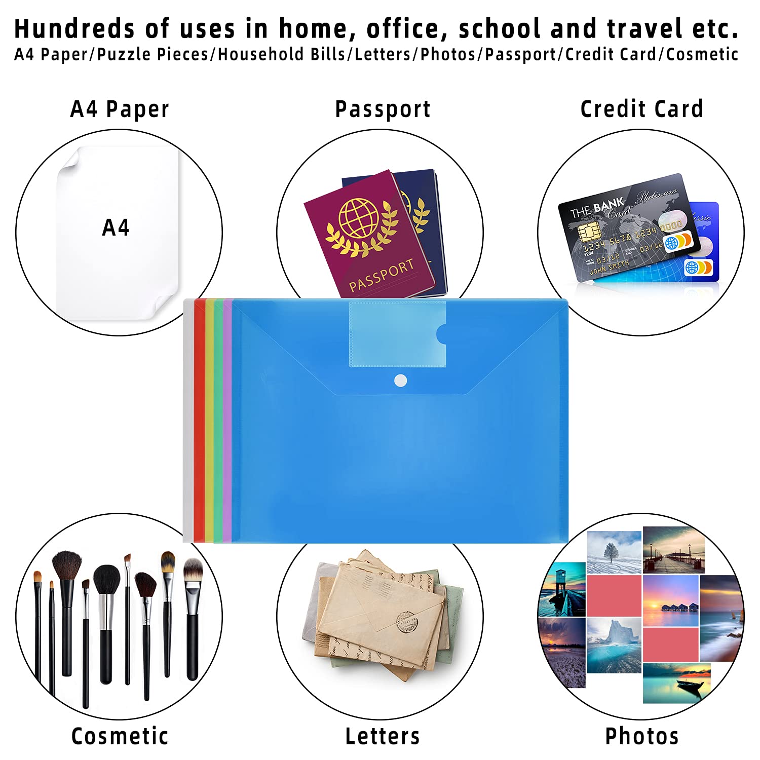 GoodtoU A4 Plastic Popper File Folders - 6 Pack | Waterproof | Holds 150 Sheets 6