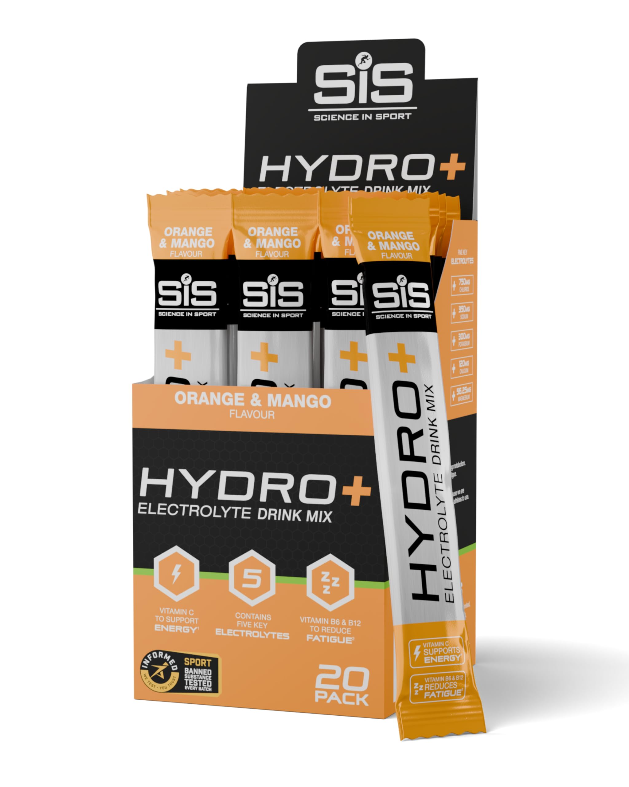 Science in Sport Hydro+ Electrolytes Powder Sachets - 20 Servings | Orange Mango | Supports Electrolyte Balance