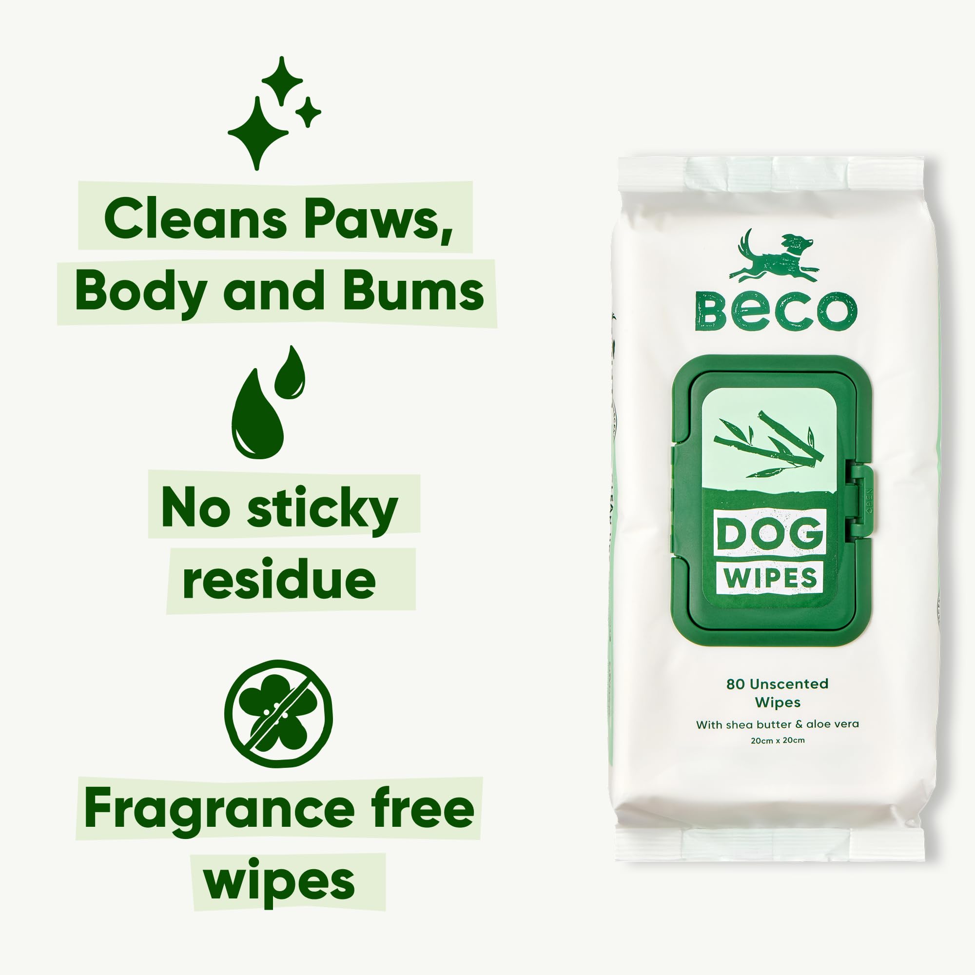 Beco Unscented Dog Wipes - 80 Count Pack | Hypoallergenic | Bamboo Material 2