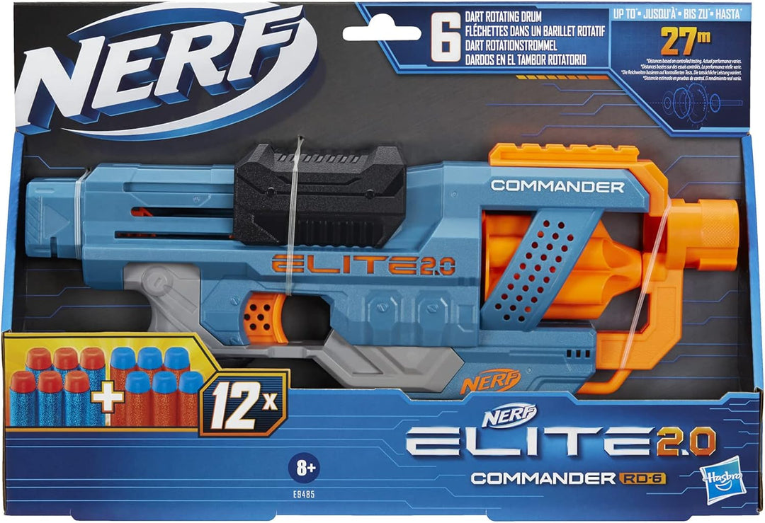 Nerf Elite 2.0 Commander RD-6 Blaster - 6-Dart Drum, Slam Fire, Tactical Rails - Ages 8+