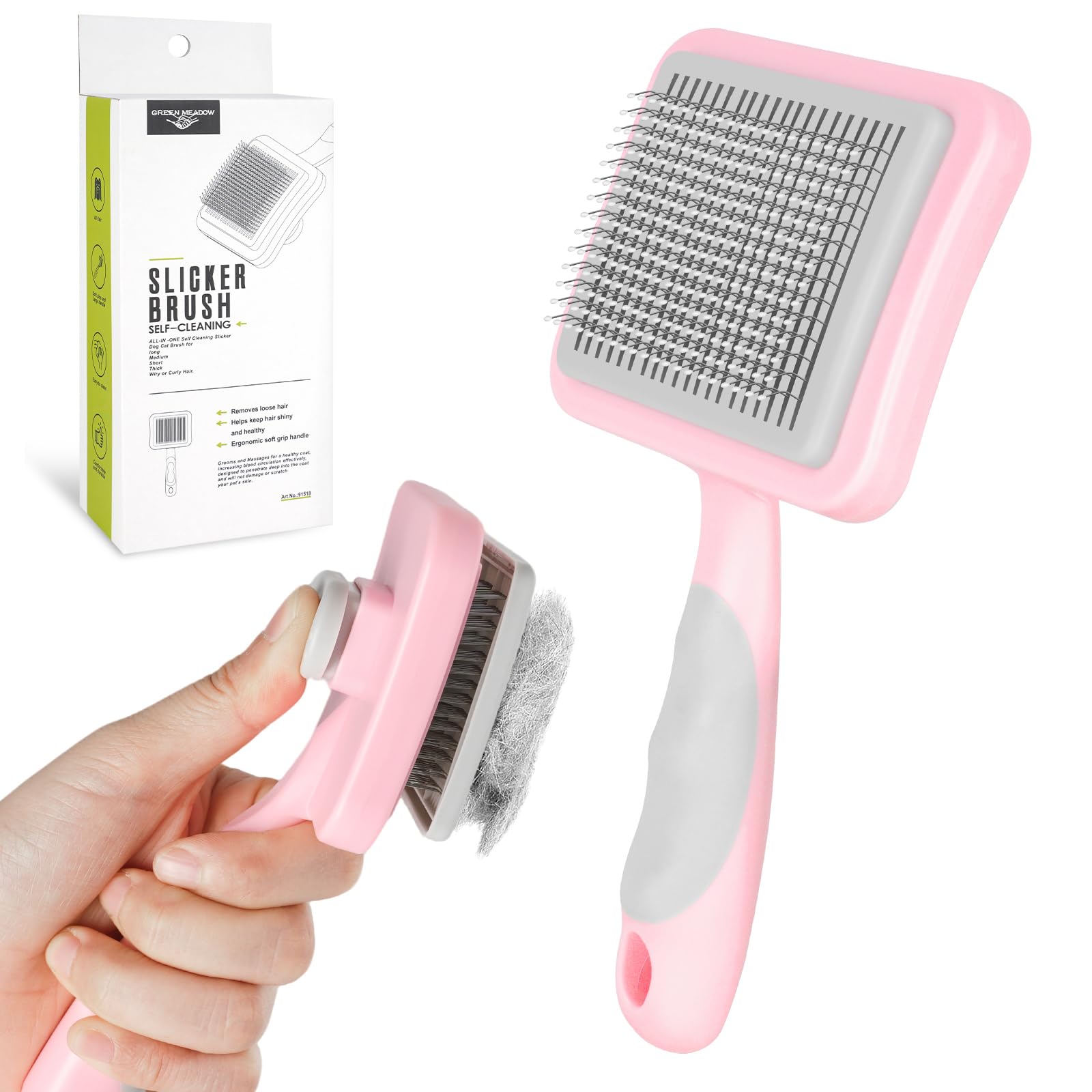 MOXYOY Self Cleaning Pet Hair Comb - Gentle Massage | Pink | For Dogs & Cats 1