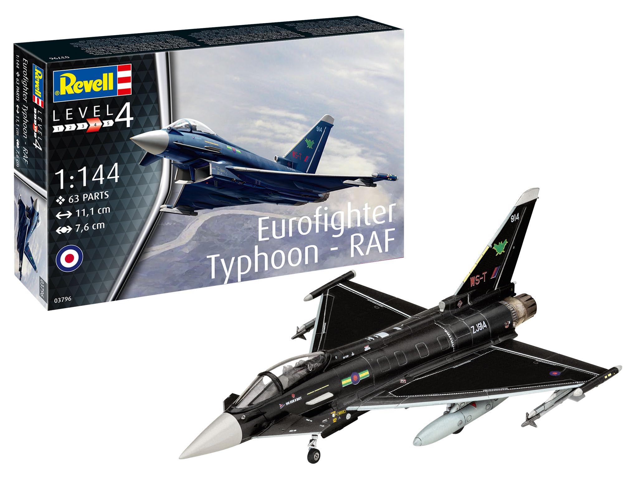 Revell Eurofighter Typhoon RAF Model Building Kit | 1:144 Scale | 63 Parts | Ages 10+