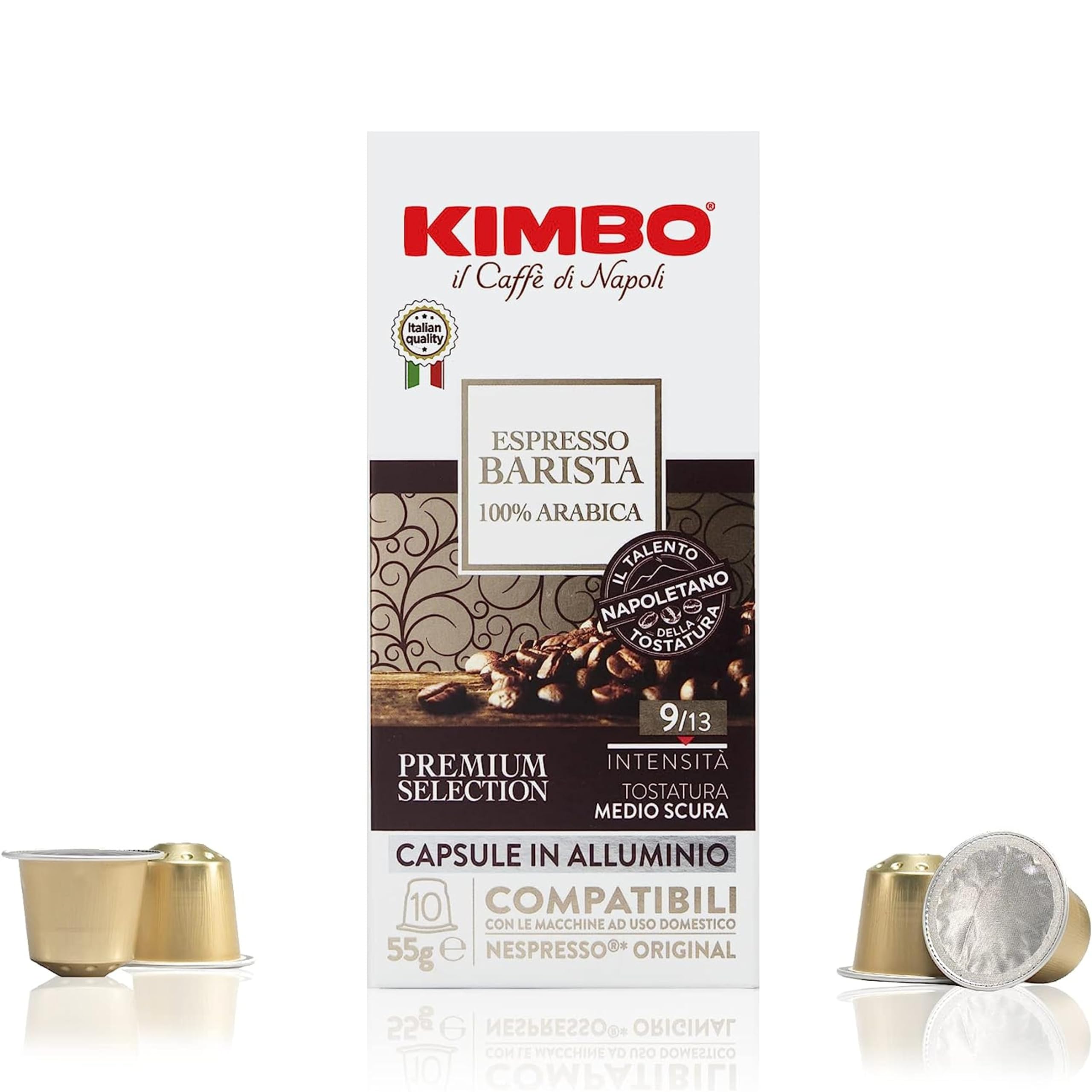 Kimbo Espresso Barista Kapseln | 100 % Arabica-Kaffeepads, mitteldunkle Röstung | Nespresso-kompatible Aluminiumkapseln, italienische Röstung