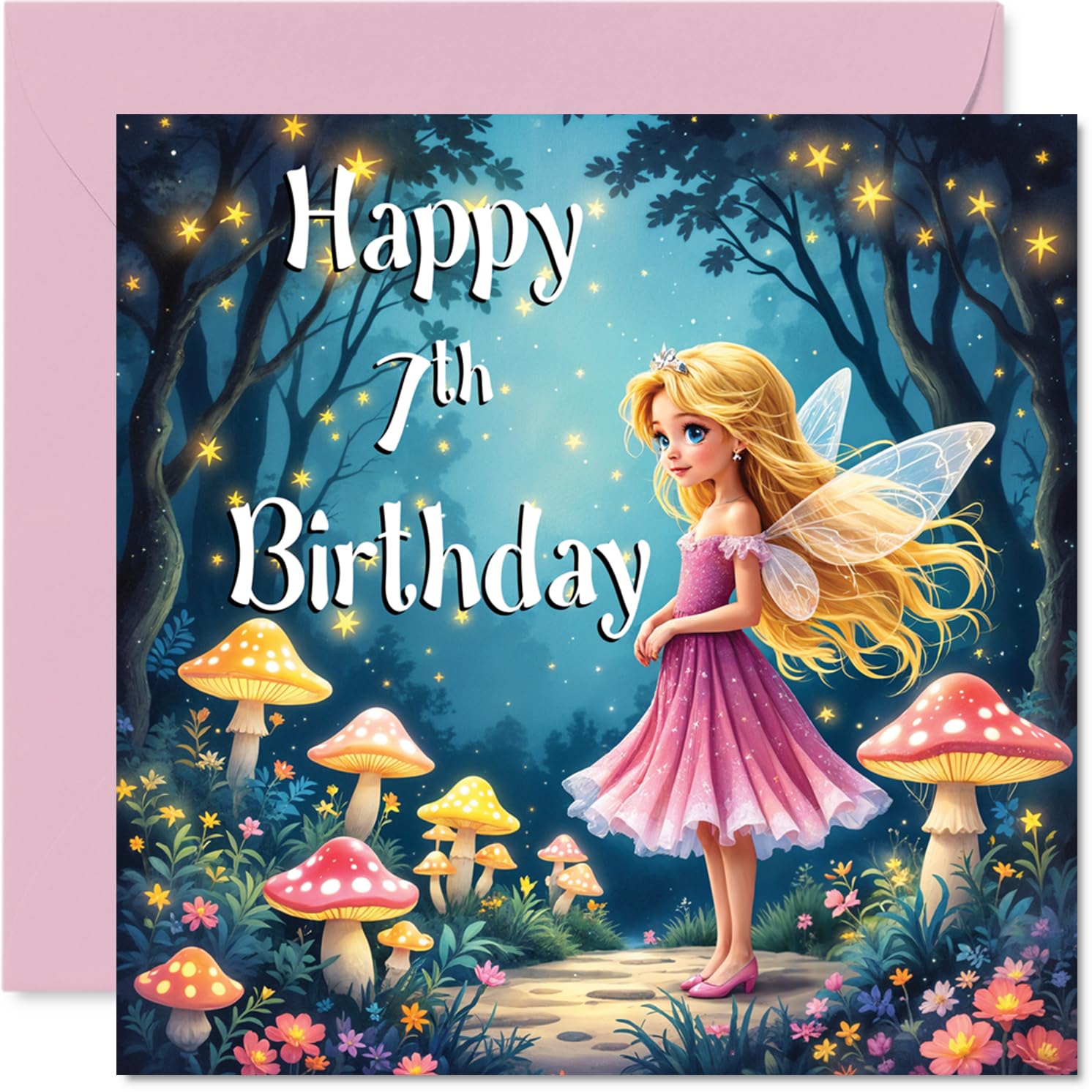 Stuff4 7th Birthday Card for Girls - Fairy Garden Design | Blank Inside | 145mm x 145mm 1