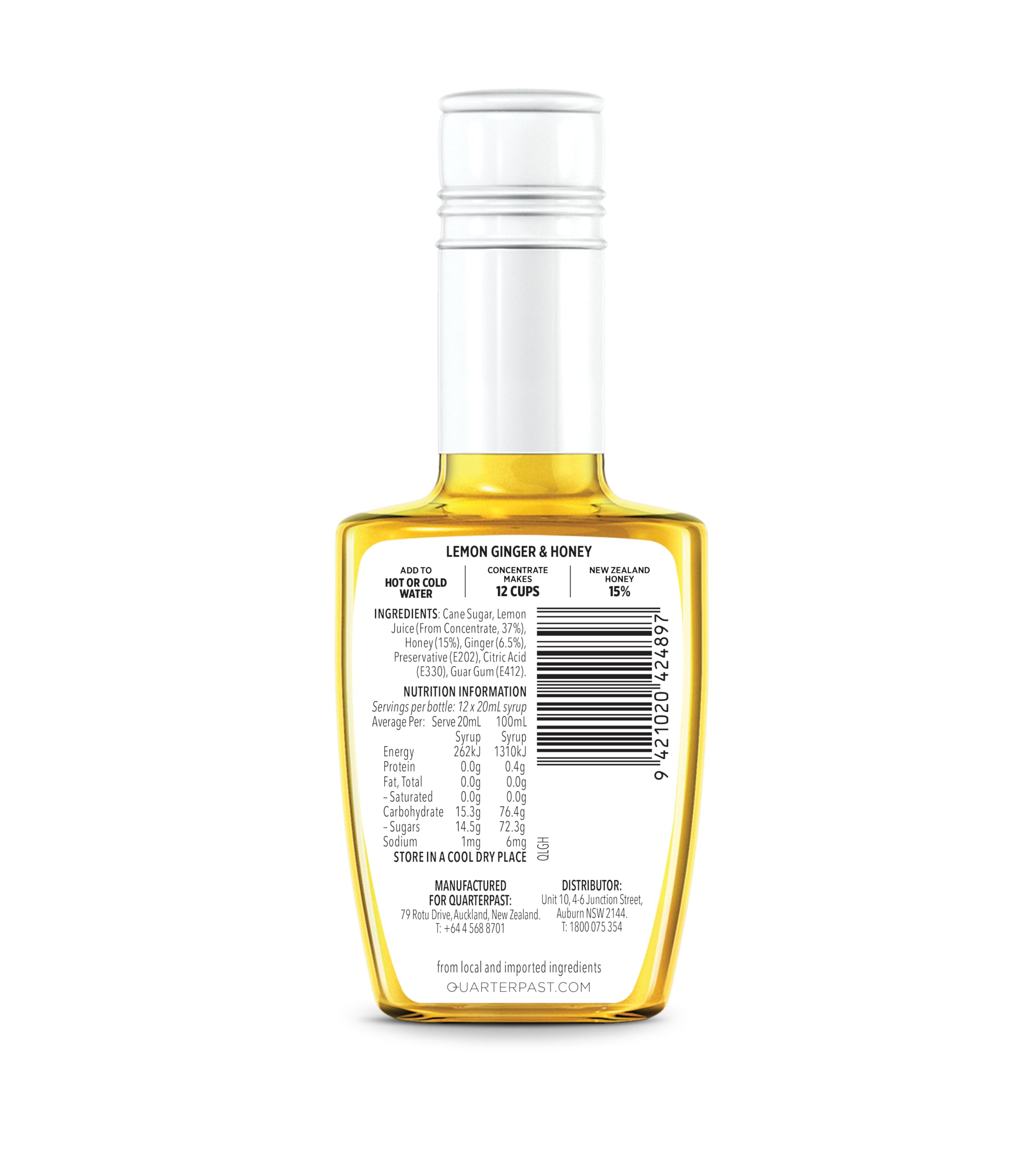 Quarterpast Lemon, Ginger & Honey Fruit Tea Infusion Concentrate - 250ml Bottle 3