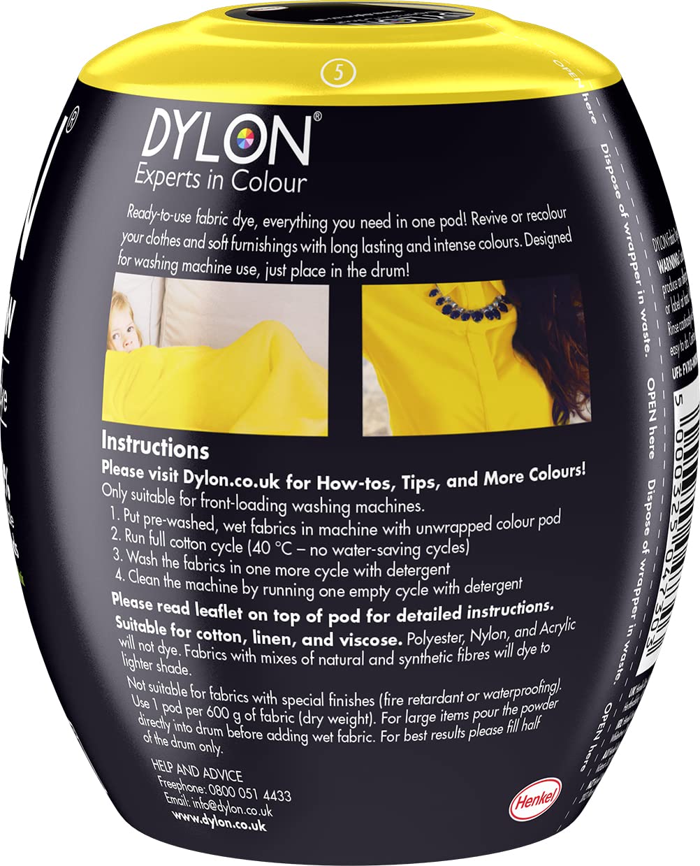 Dylon Washing Machine Fabric Dye Pod - Sunflower Yellow, 350g