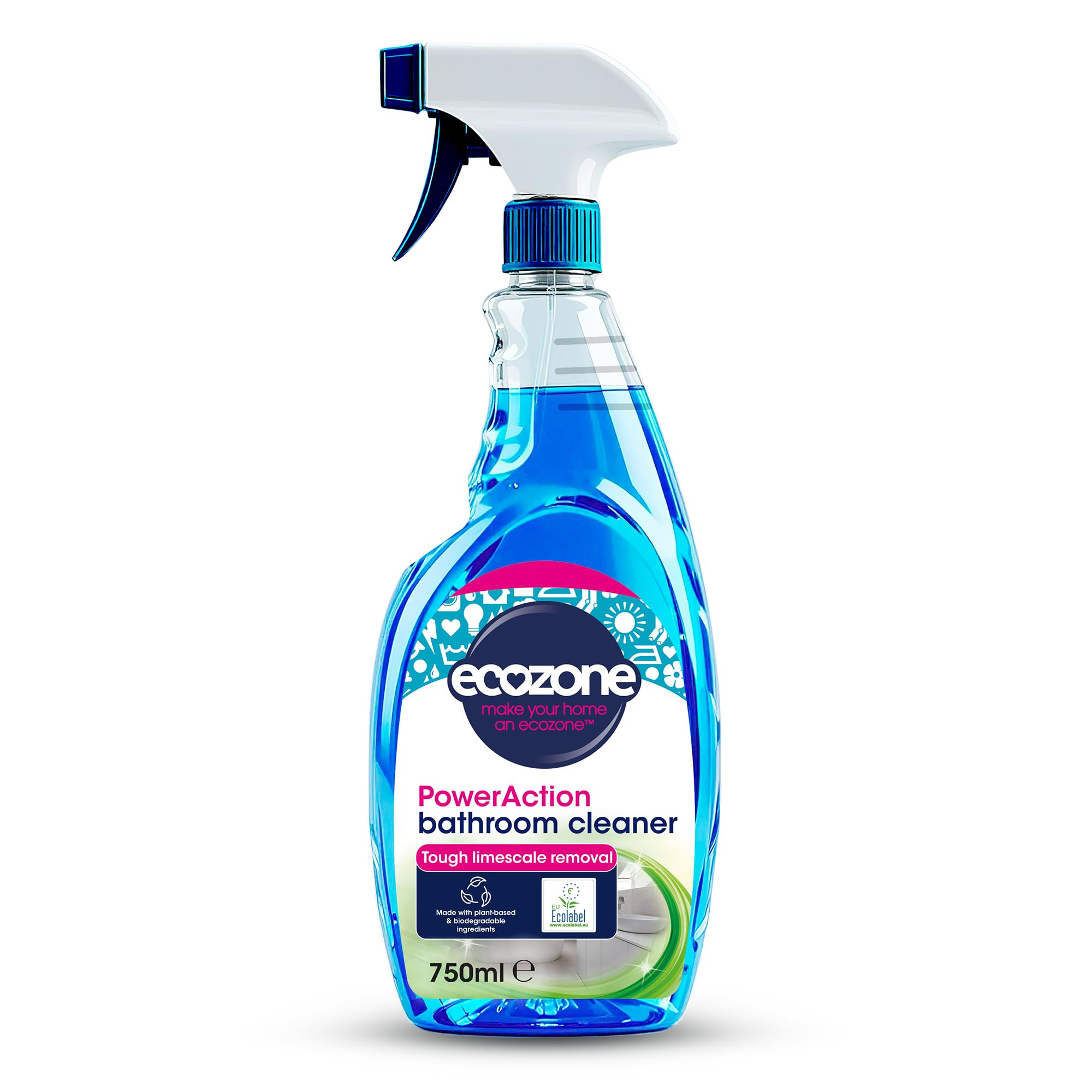 Ecozone PowerAction Bathroom Cleaner - Powerful Limescale Remover & Soap Scum Spray | 750 ml Liquid 1
