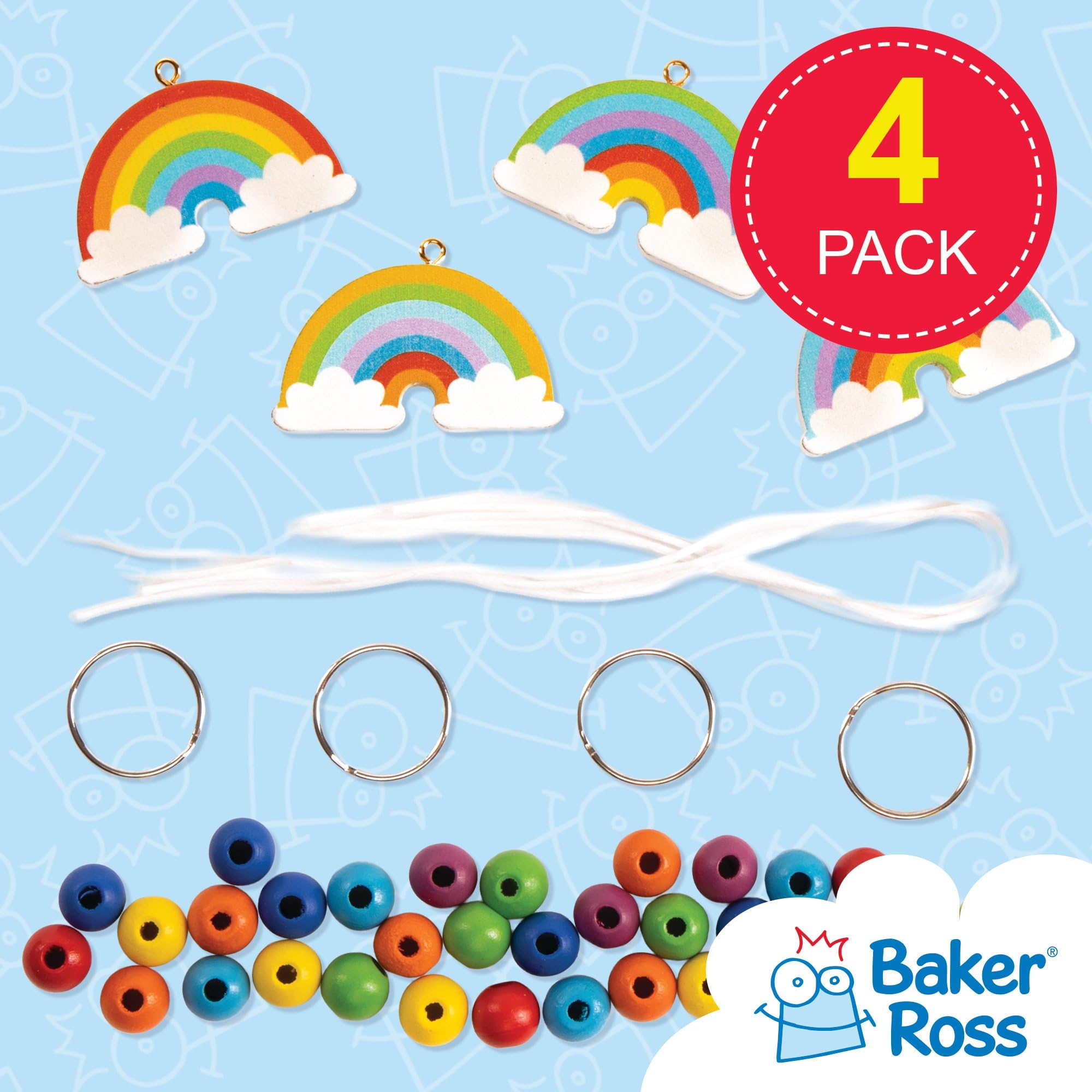 Baker Ross Make Your Own Wooden Rainbow Keyring Craft Kit (Pack of 4) | Kids Ages 5+