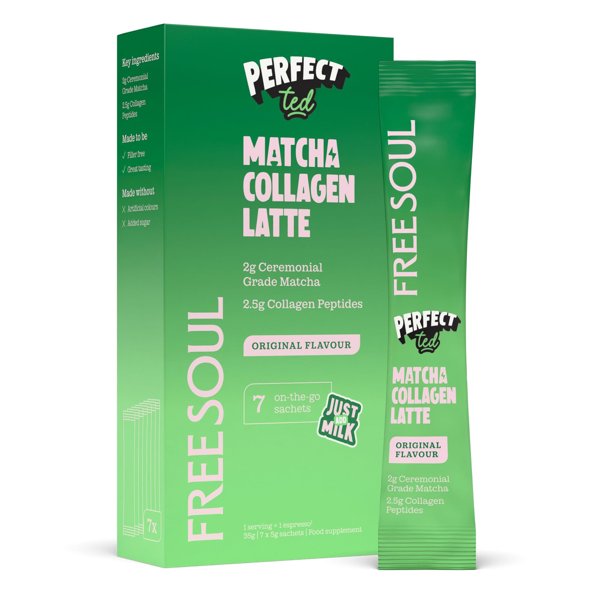 Free Soul x PerfectTed Matcha Collagen Powder - 7 Sachets (5g Each) | Low Sugar 1